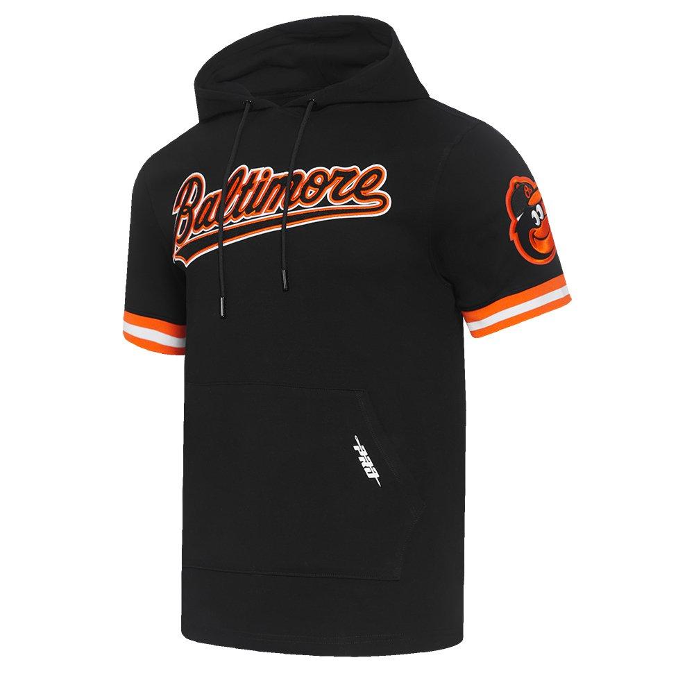 Pro Standard Men's MLB Baltimore Orioles Classic Chenille Short Sleeve Pullover Hoodie - BLACK/ORANGE Thumbnail View 3
