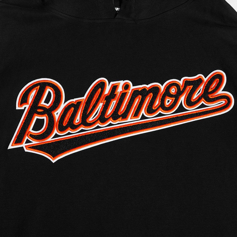 Pro Standard Men's MLB Baltimore Orioles Classic Chenille Short Sleeve Pullover Hoodie - BLACK/ORANGE Thumbnail View 5