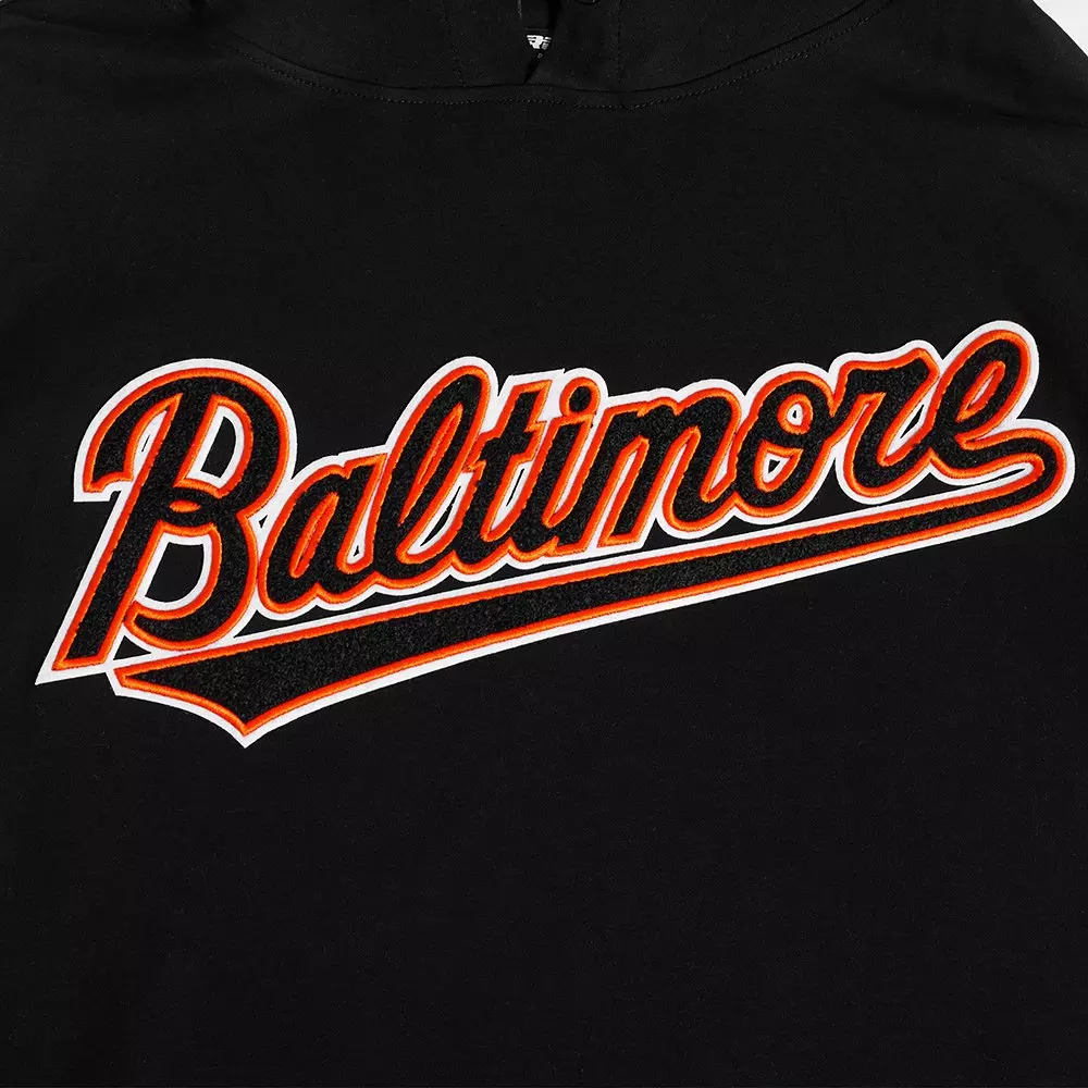 Pro Standard Men's MLB Baltimore Orioles Classic Chenille Short Sleeve Pullover Hoodie - BLACK/ORANGE