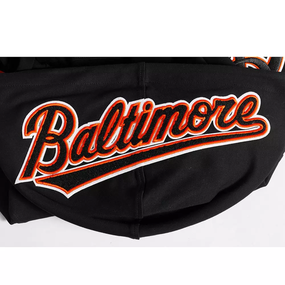 Pro Standard Men's MLB Baltimore Orioles Classic Chenille Short Sleeve Pullover Hoodie - BLACK/ORANGE