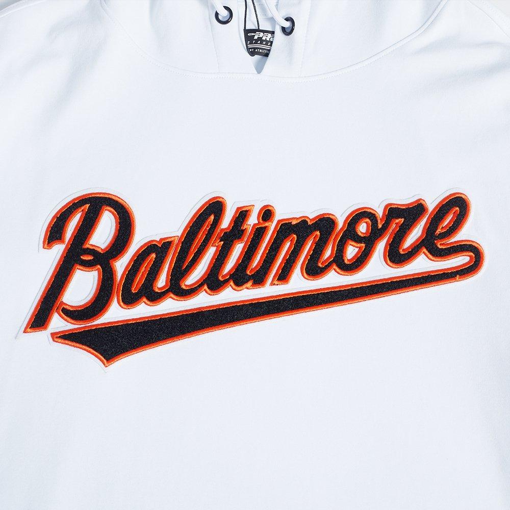 Pro Standard Men's MLB Baltimore Orioles Classic Chenille Short Sleeve Pullover Hoodie - WHITE/BLACK Thumbnail View 5