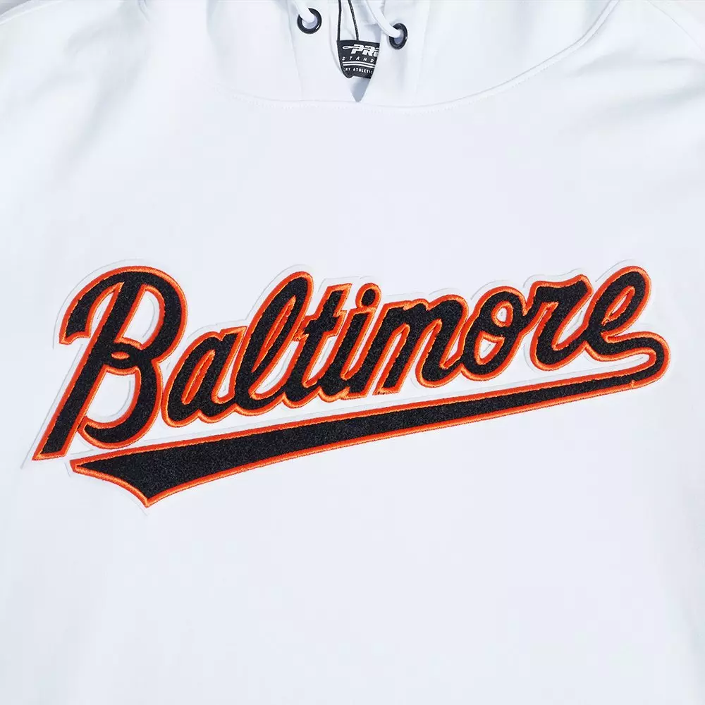 Pro Standard Men's MLB Baltimore Orioles Classic Chenille Short Sleeve Pullover Hoodie - WHITE/BLACK