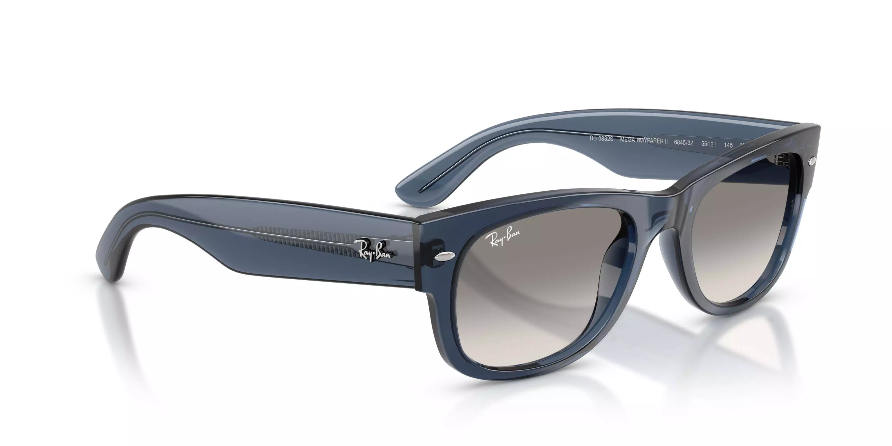 Ray-Ban Mega Wayfarer II Clear Gradient Grey Sunglasses &ndash; Polished Transparent Dark Blue - BLUE/GREY