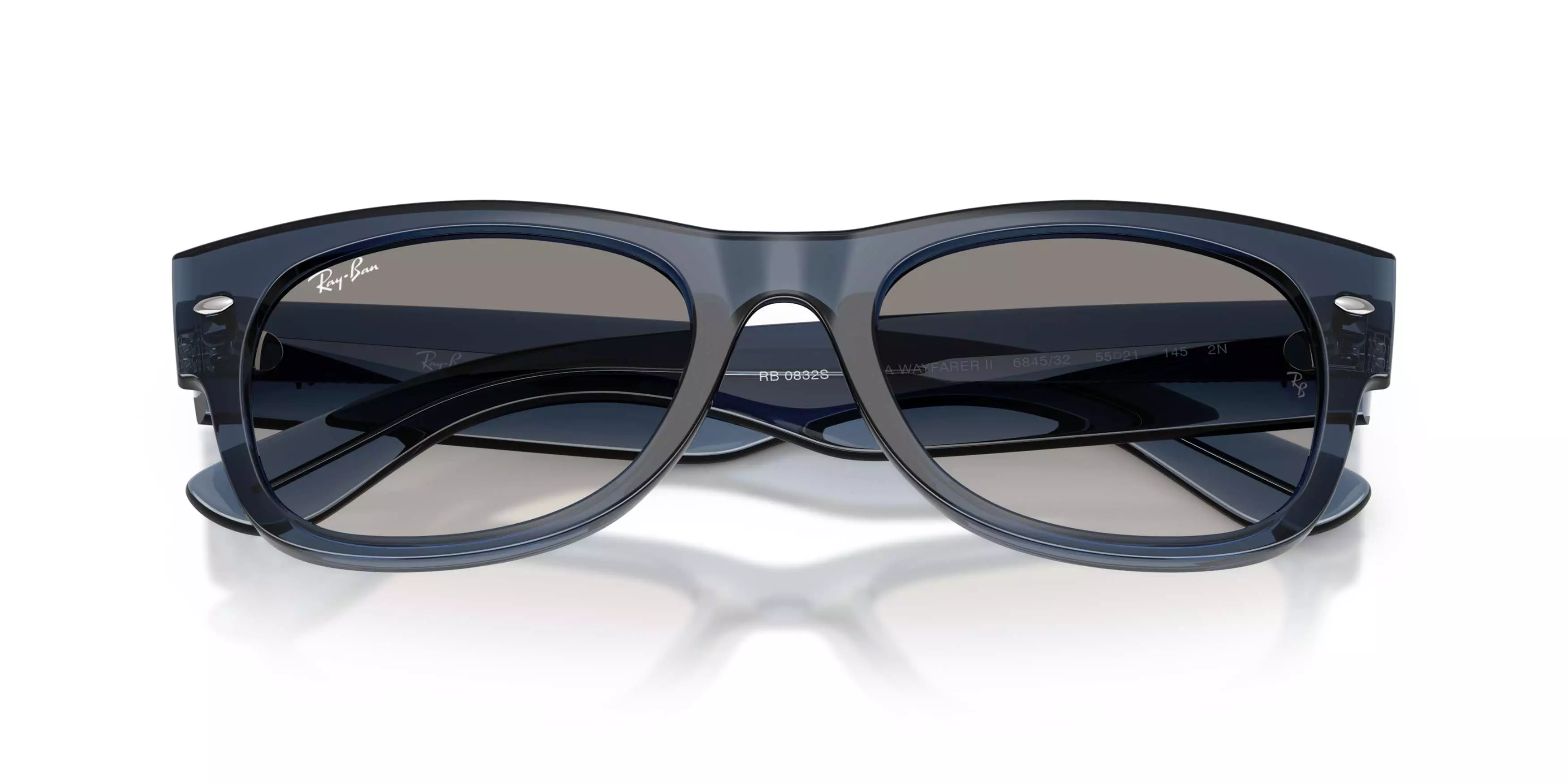 Ray-Ban Mega Wayfarer II Clear Gradient Grey Sunglasses &ndash; Polished Transparent Dark Blue - BLUE/GREY