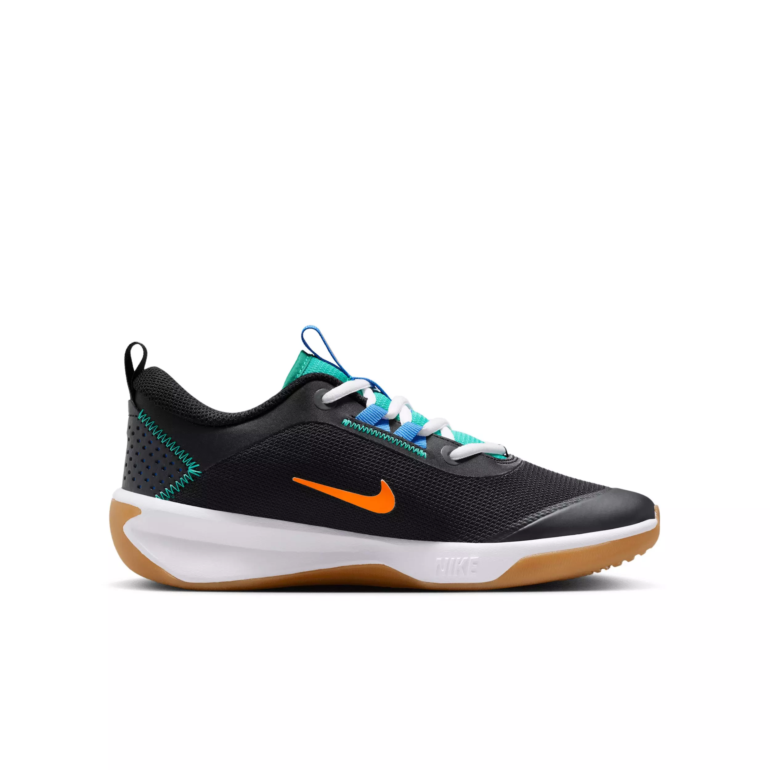 Nike Omni Multi-Court "Black/Blue Crystal/Total Orange/Clear Emerald" Grade School Boys' Shoe - BLACK/BLUE/ORANGE/EMERALD