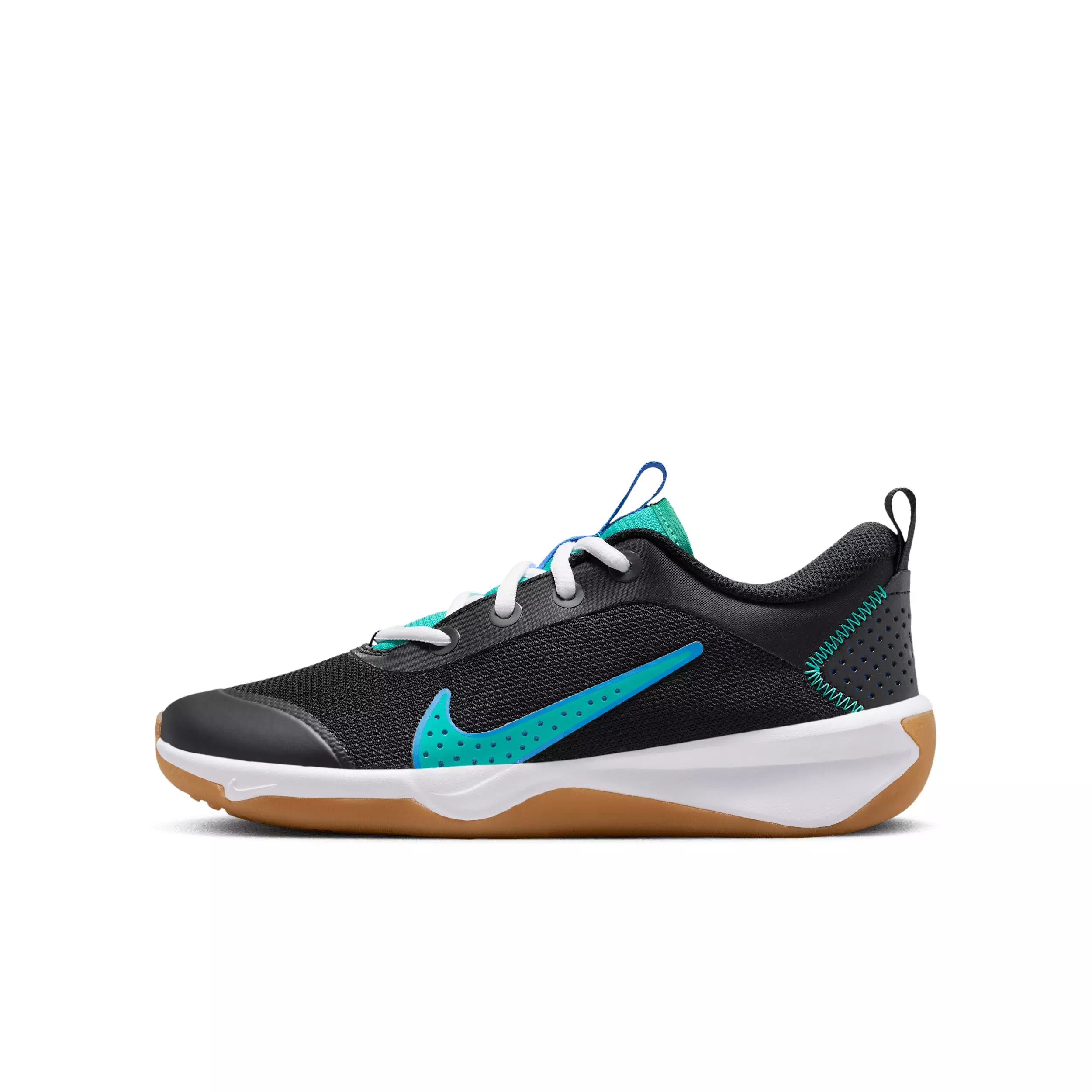 Nike Omni Multi-Court "Black/Blue Crystal/Total Orange/Clear Emerald" Grade School Boys' Shoe - BLACK/BLUE/ORANGE/EMERALD