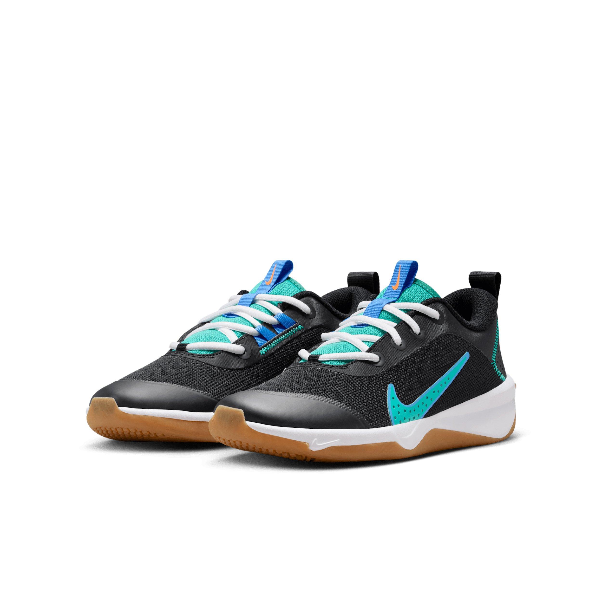 Nike Omni Multi-Court "Black/Blue Crystal/Total Orange/Clear Emerald" Grade School Boys' Shoe - BLACK/BLUE/ORANGE/EMERALD