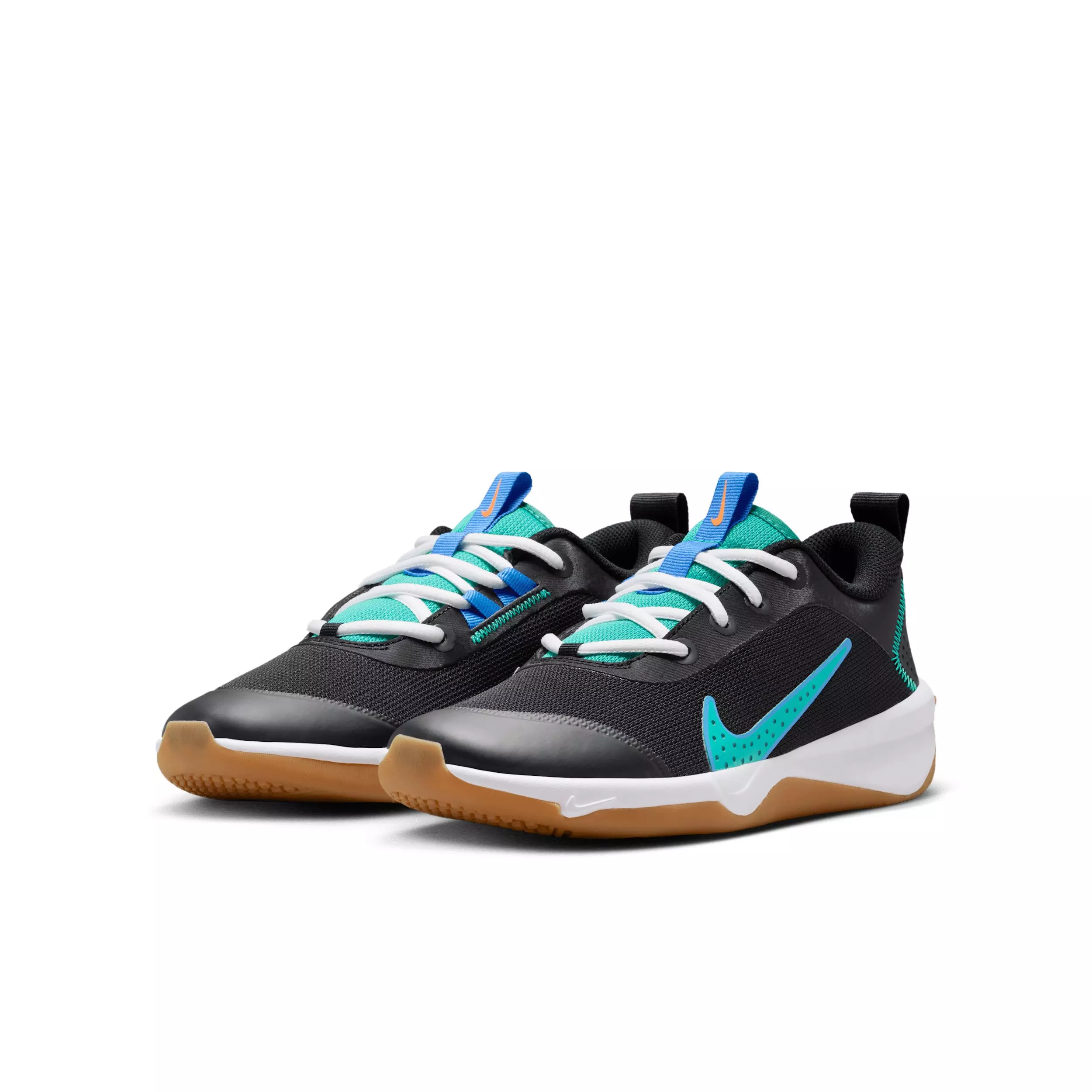 Nike Omni Multi-Court "Black/Blue Crystal/Total Orange/Clear Emerald" Grade School Boys' Shoe - BLACK/BLUE/ORANGE/EMERALD