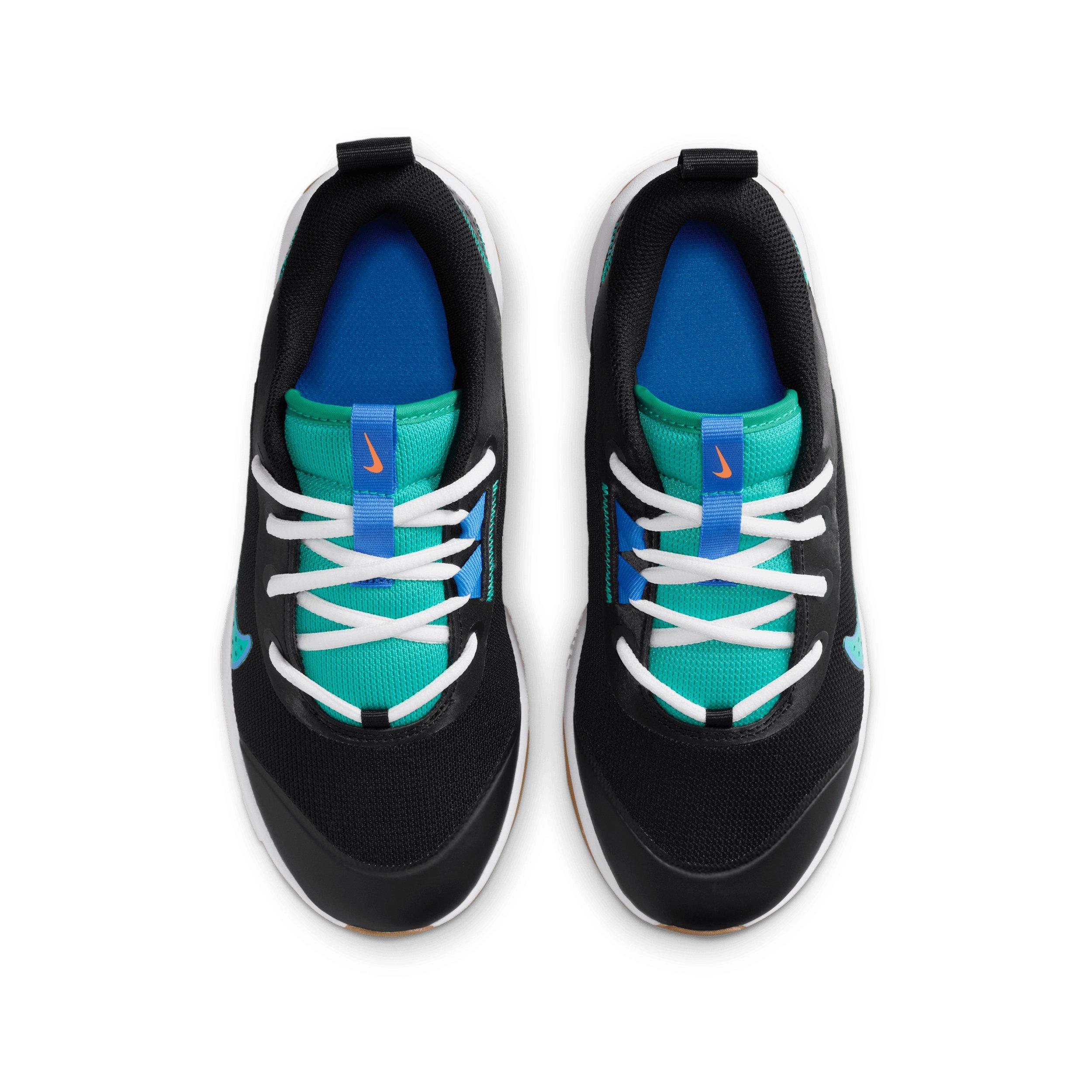 Nike Omni Multi-Court "Black/Blue Crystal/Total Orange/Clear Emerald" Grade School Boys' Shoe - BLACK/BLUE/ORANGE/EMERALD