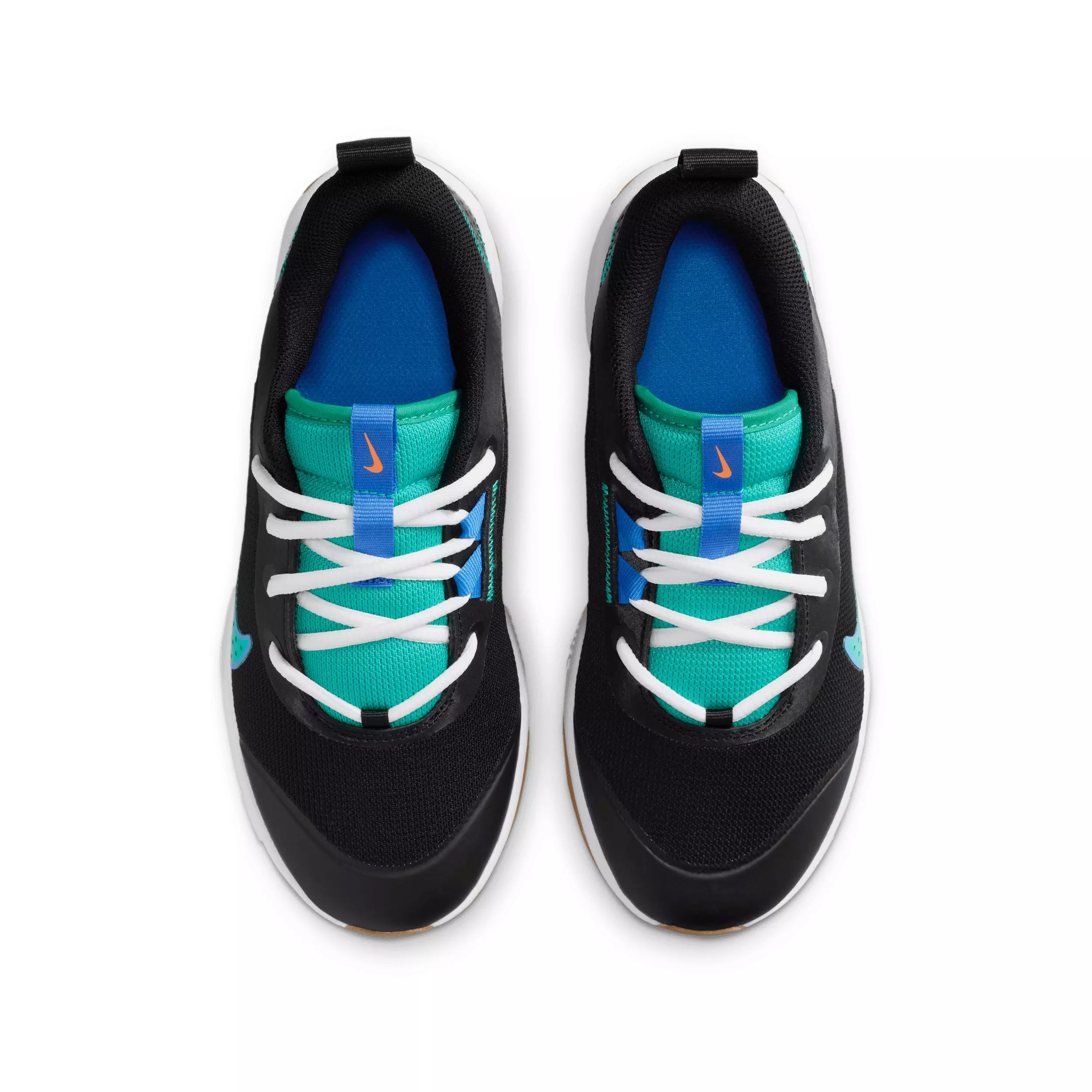 Nike Omni Multi-Court "Black/Blue Crystal/Total Orange/Clear Emerald" Grade School Boys' Shoe - BLACK/BLUE/ORANGE/EMERALD