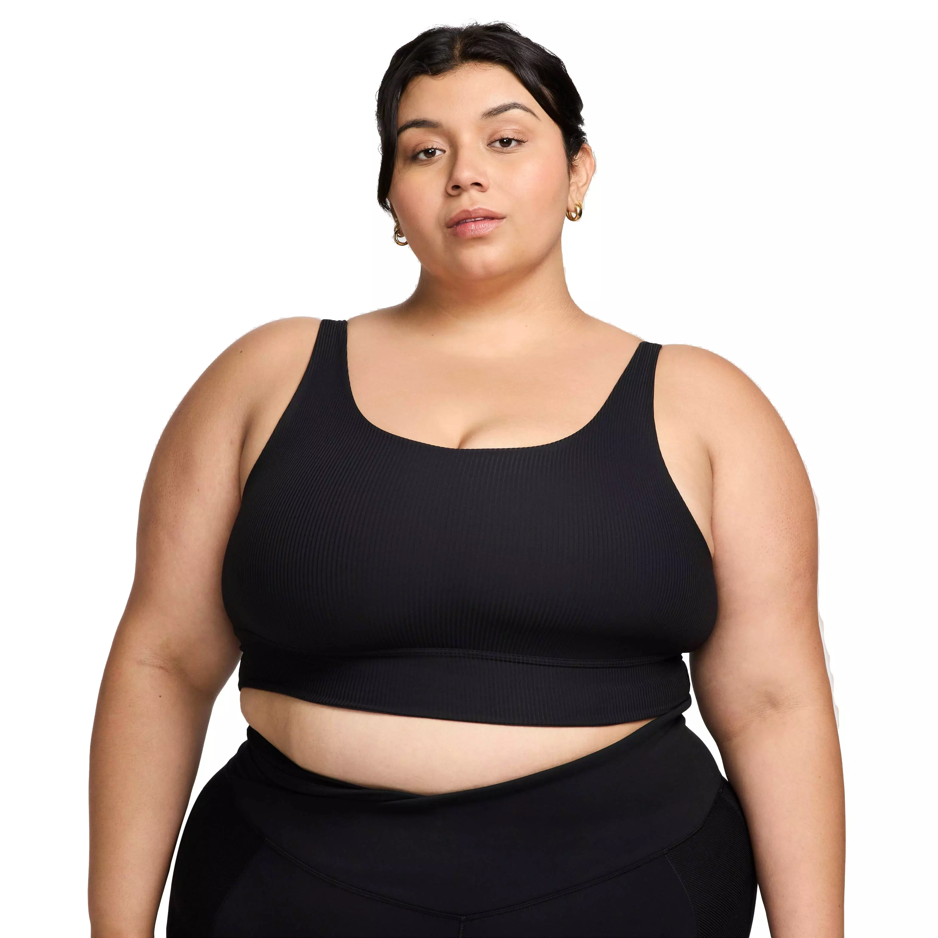 Nike Women's INF Wide Rib Bra Light-Support Non-Padded Longline Sports Bra - BLACK