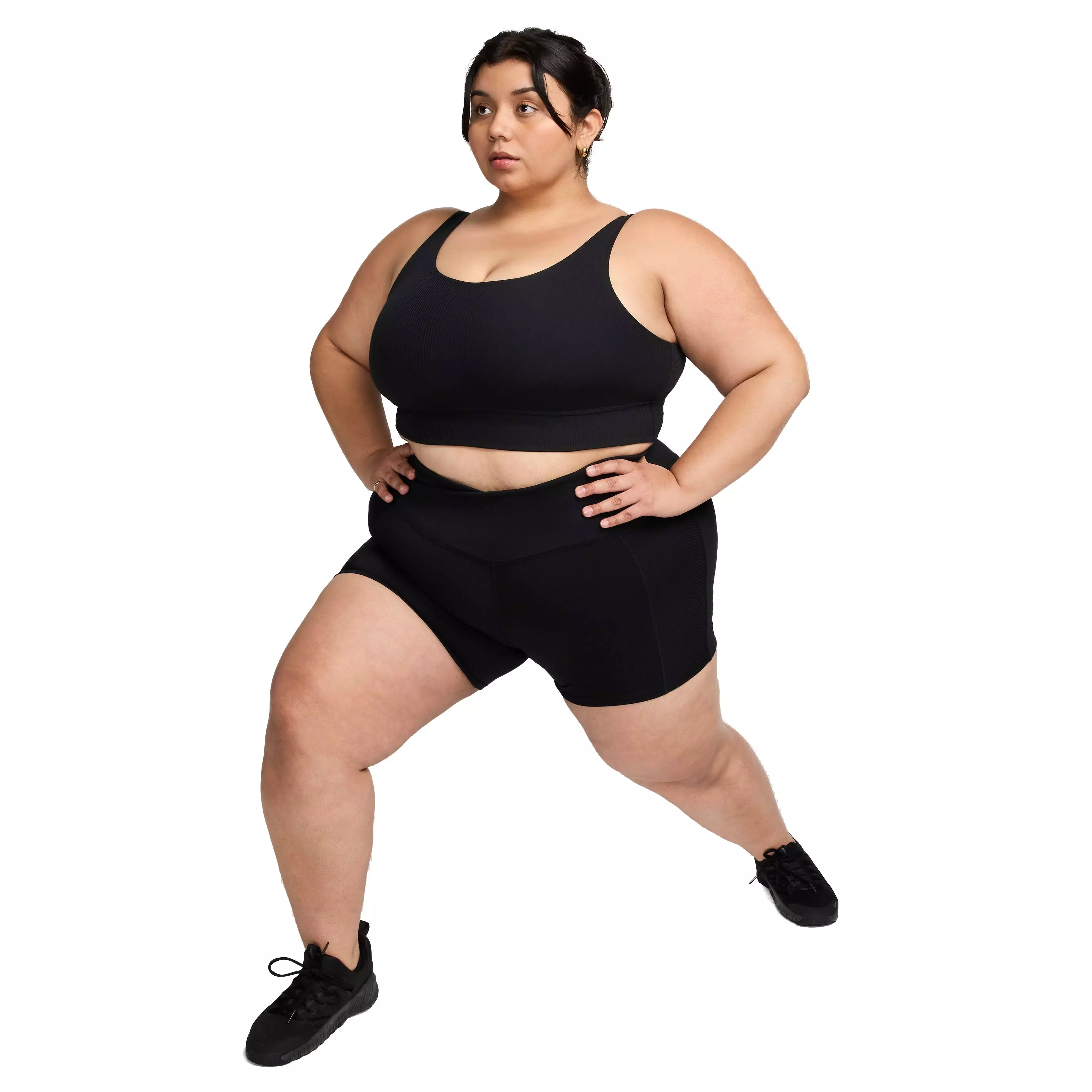 Nike Women's INF Wide Rib Bra Light-Support Non-Padded Longline Sports Bra - BLACK