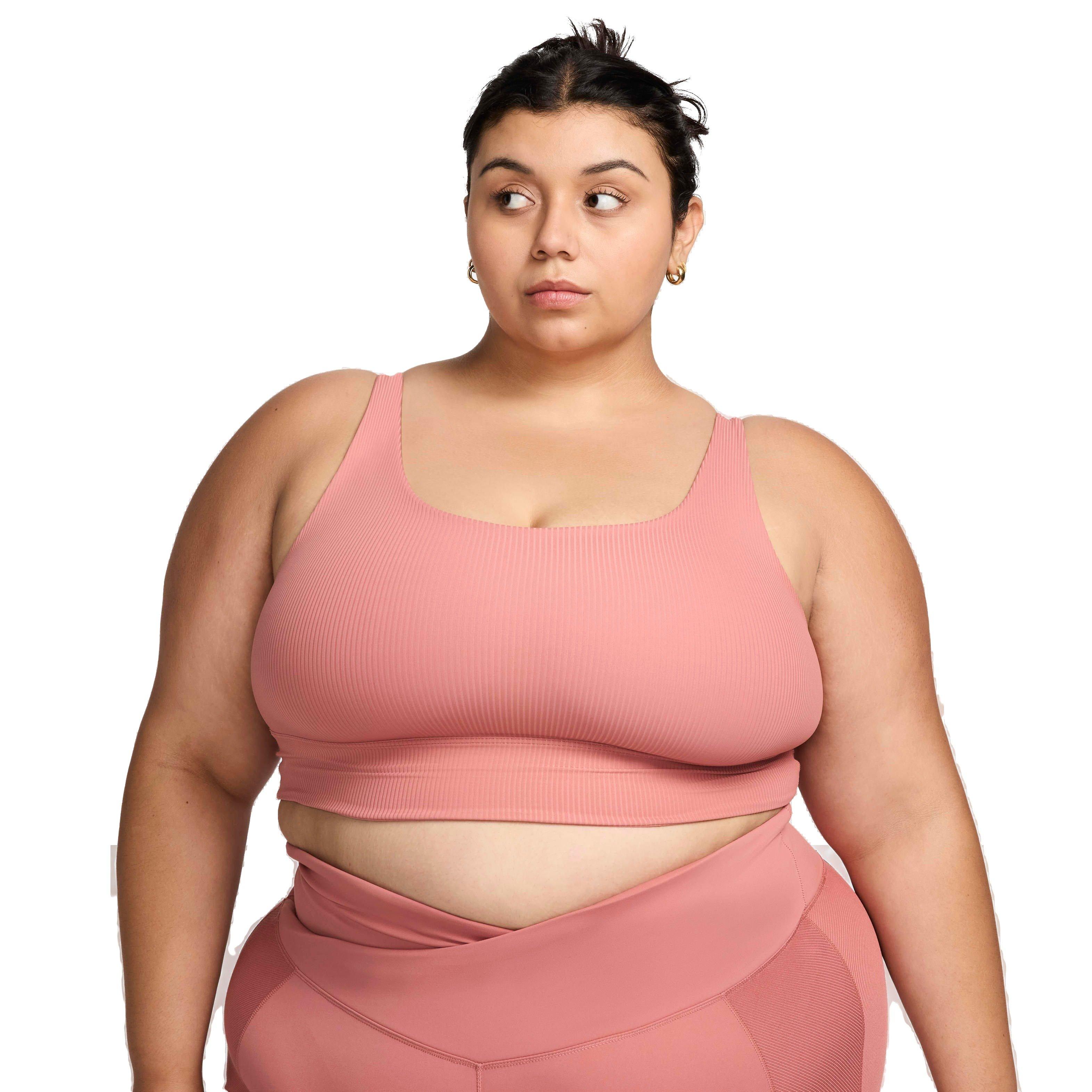 Nike Women's INF Wide Rib Bra Light-Support Non-Padded Longline Sports Bra - PINK Thumbnail View 1