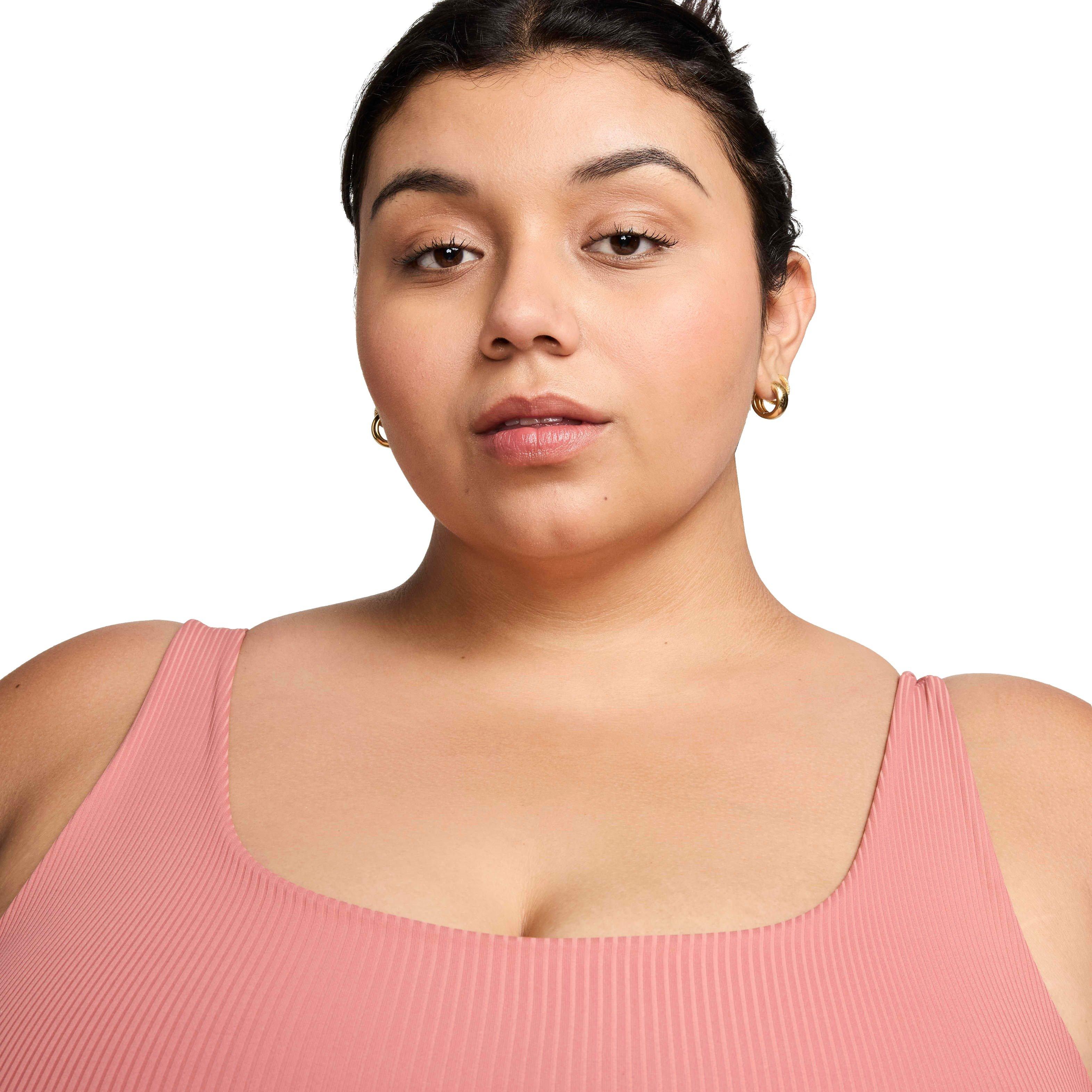 Nike Women's INF Wide Rib Bra Light-Support Non-Padded Longline Sports Bra - PINK Thumbnail View 3