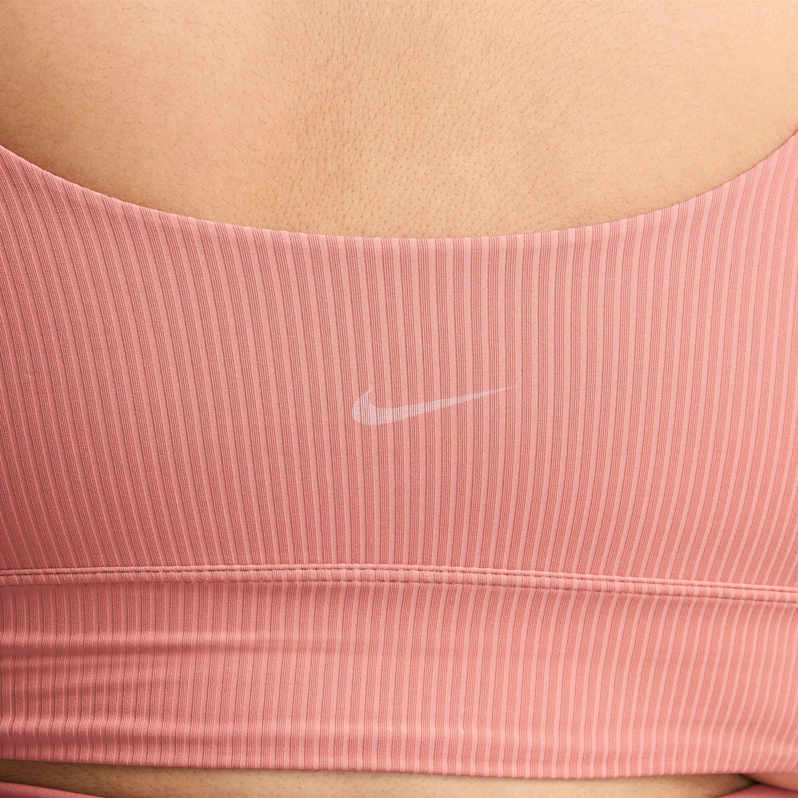 Nike Women's INF Wide Rib Bra Light-Support Non-Padded Longline Sports Bra - PINK Thumbnail View 4