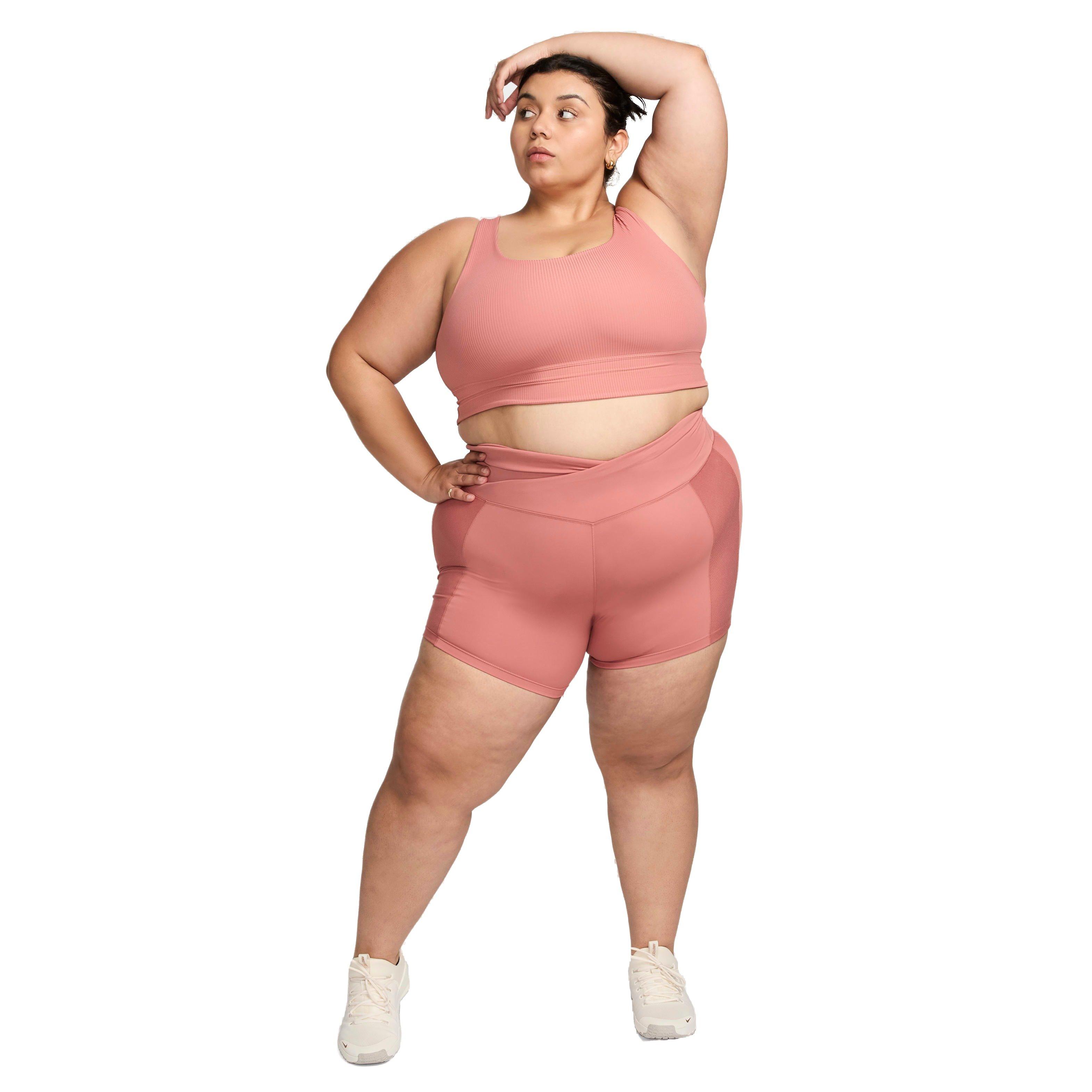 Nike Women's INF Wide Rib Bra Light-Support Non-Padded Longline Sports Bra - PINK Thumbnail View 5