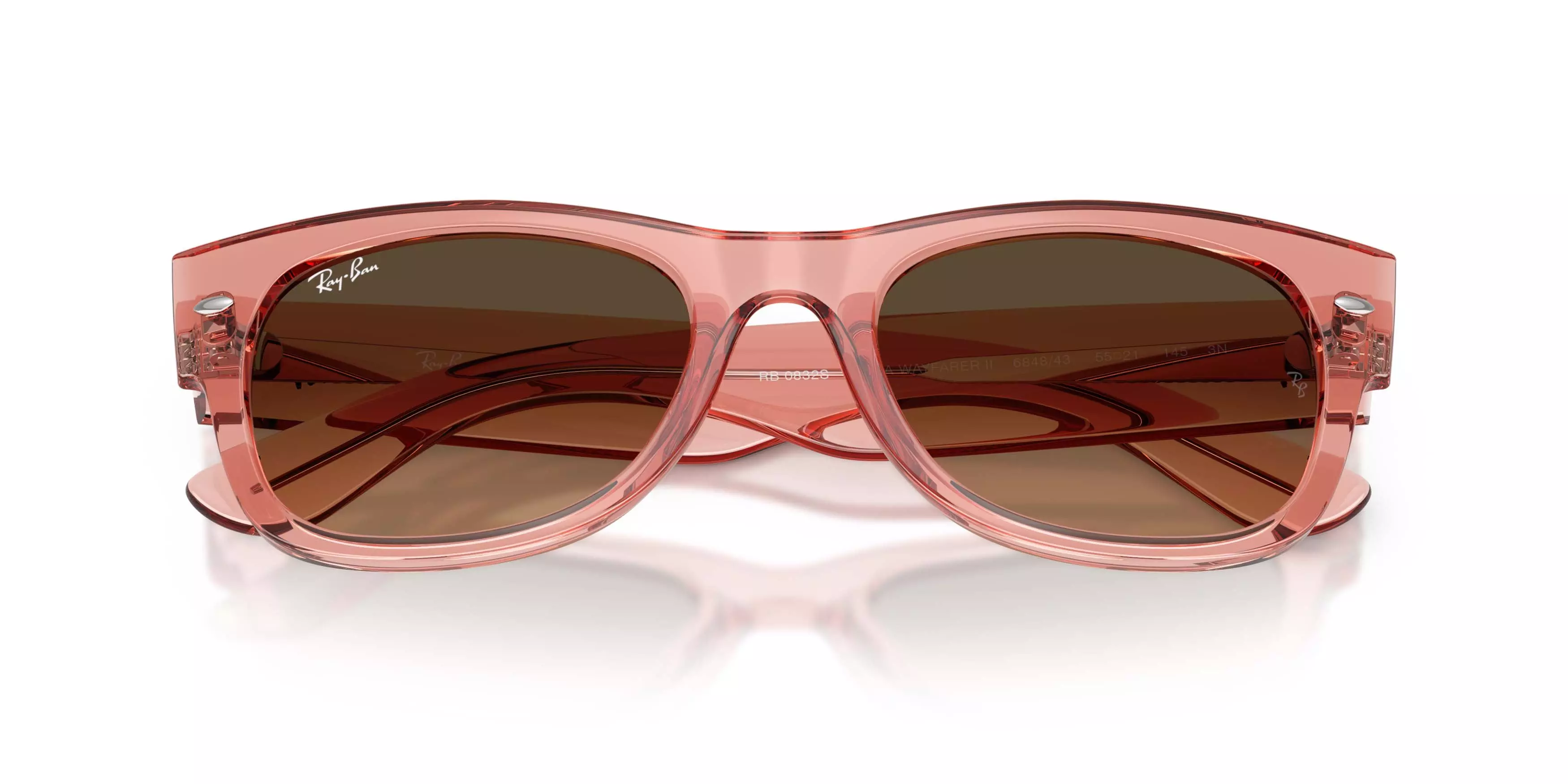 Ray-Ban Mega Wayfarer II Light Brown Gradient Black Sunglasses &ndash; Polished Transparent Pink - PINK/BROWN