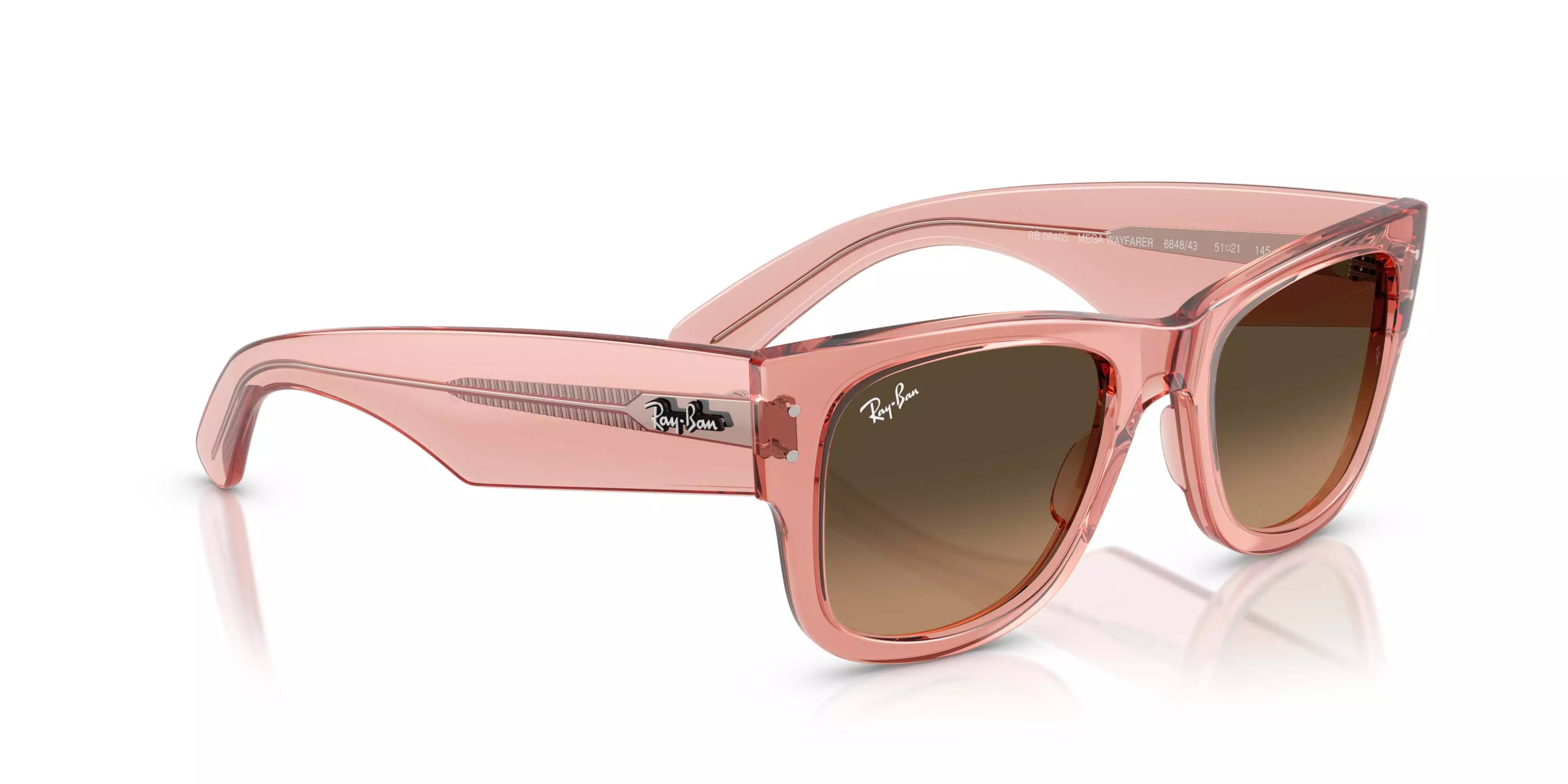 Ray-Ban Mega Wayfarer Light Brown Gradient Black Sunglasses &ndash; Polished Transparent Pink - PINK/BROWN
