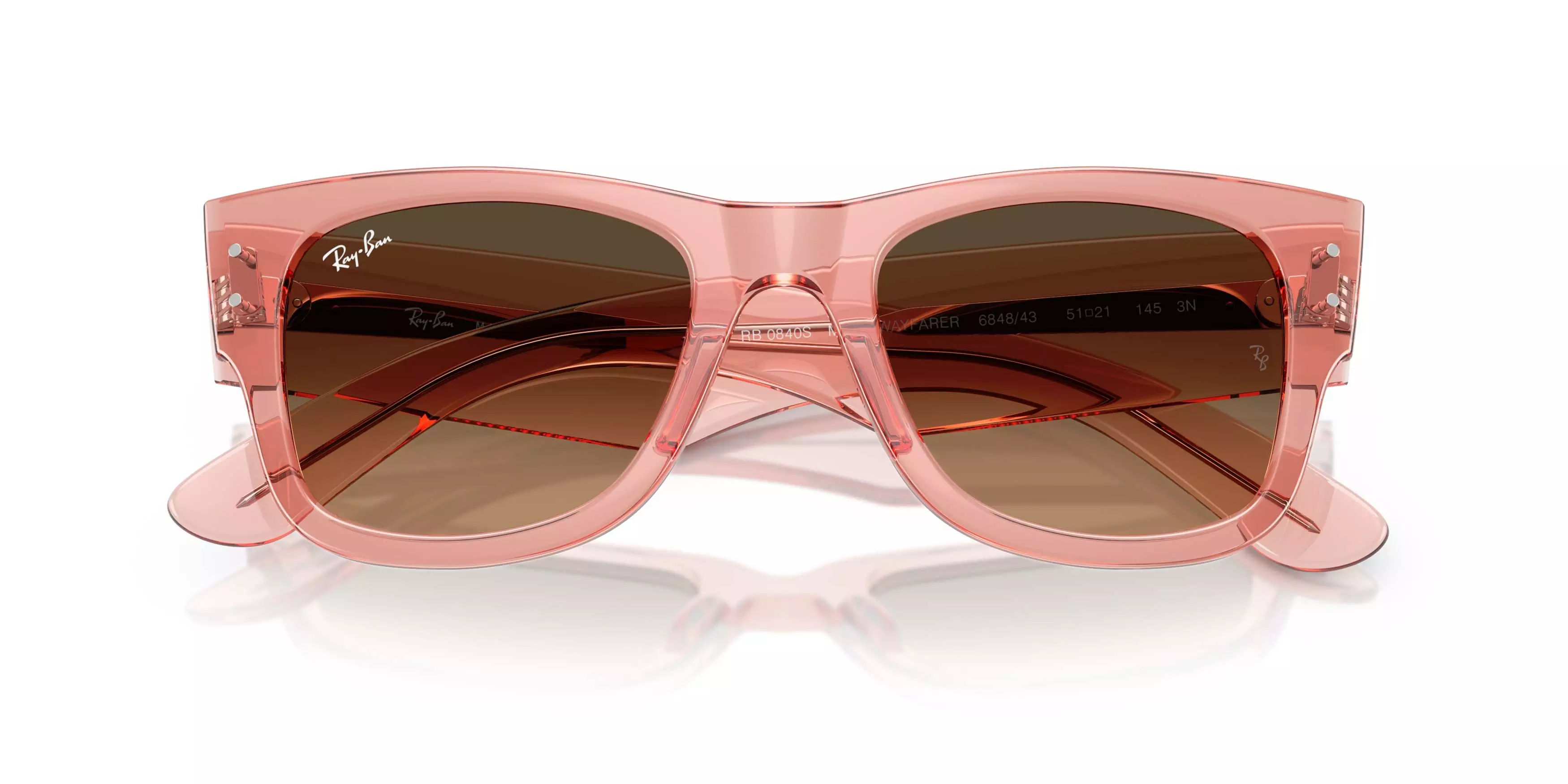 Ray-Ban Mega Wayfarer Light Brown Gradient Black Sunglasses &ndash; Polished Transparent Pink - PINK/BROWN