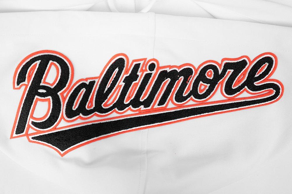 Pro Standard Men's MLB Baltimore Orioles Chenille Pullover Hoodie - WHITE Thumbnail View 5