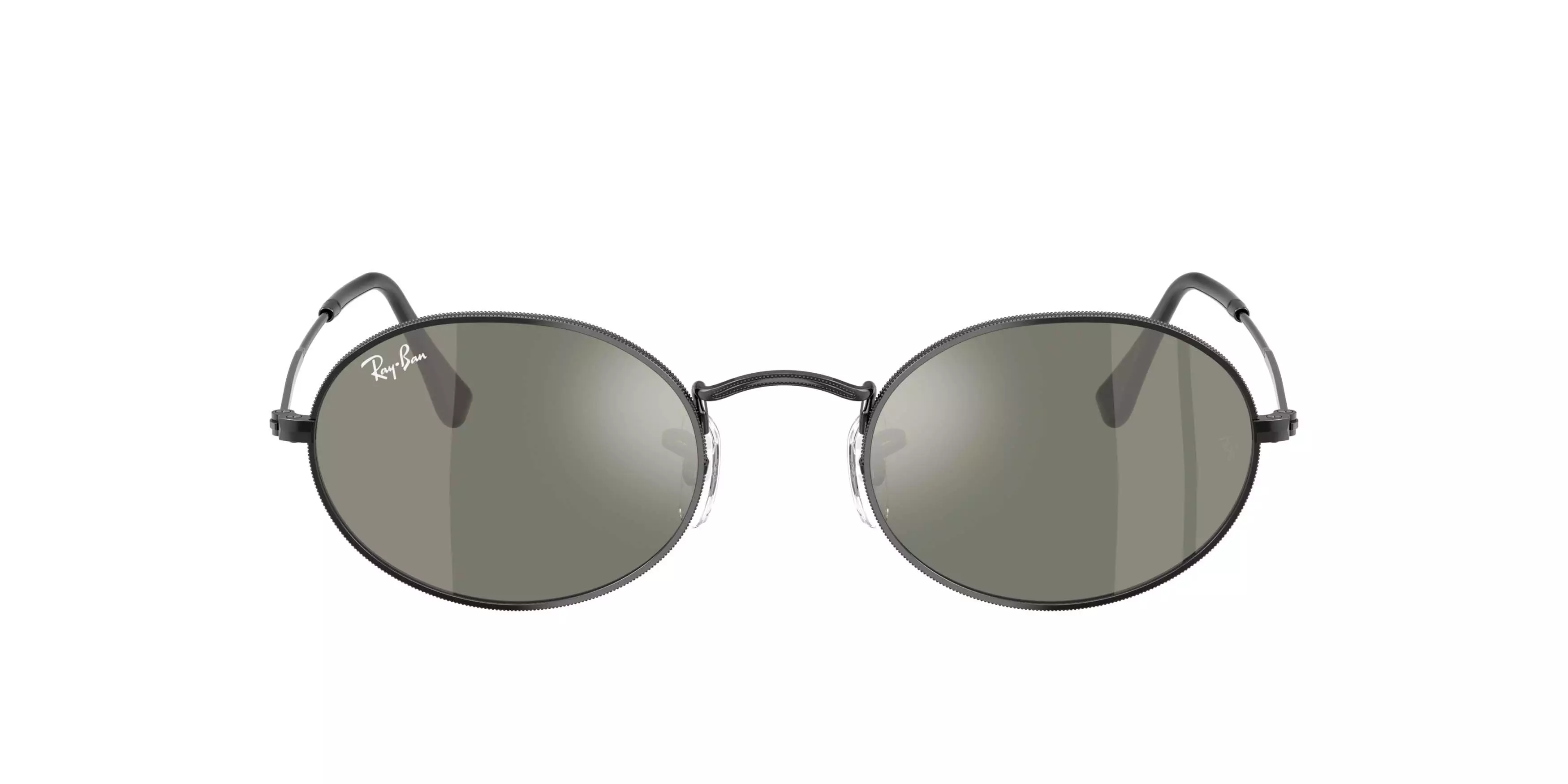 Ray-Ban Oval Flat Lenses Bronze Mirrored Sunglasses &ndash; Polished Black - BLACK