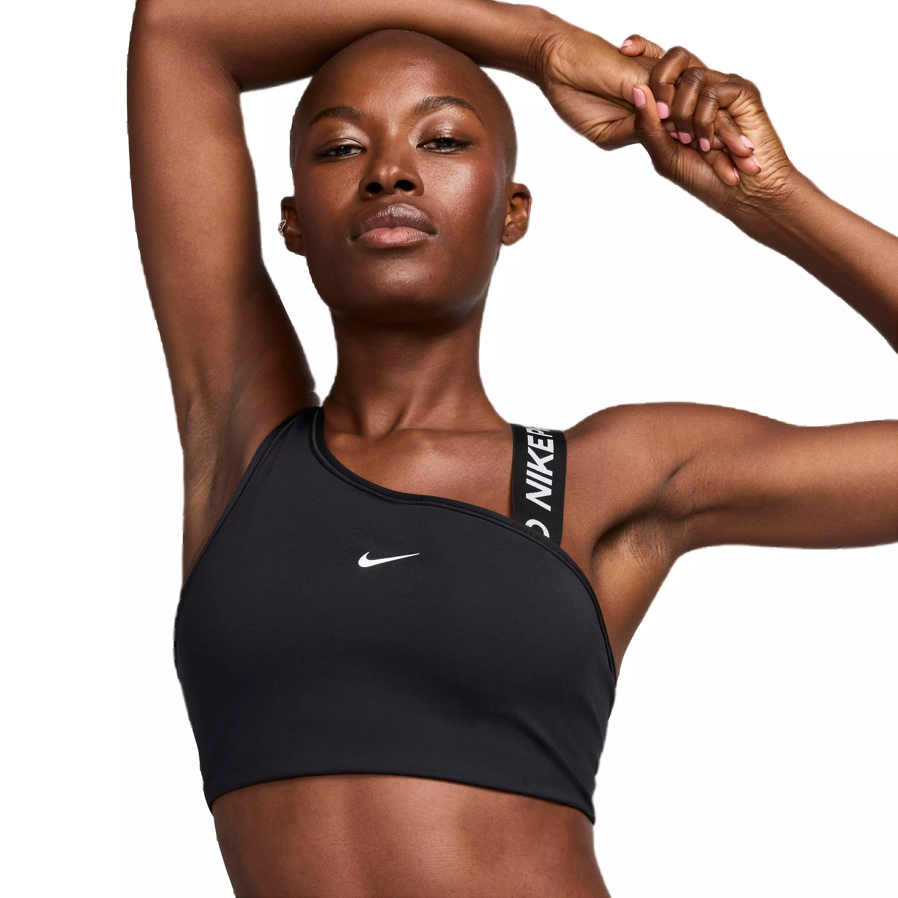 Nike Women's Pro Swoosh MS Asymmetrical Padded Sports Bra - BLACK