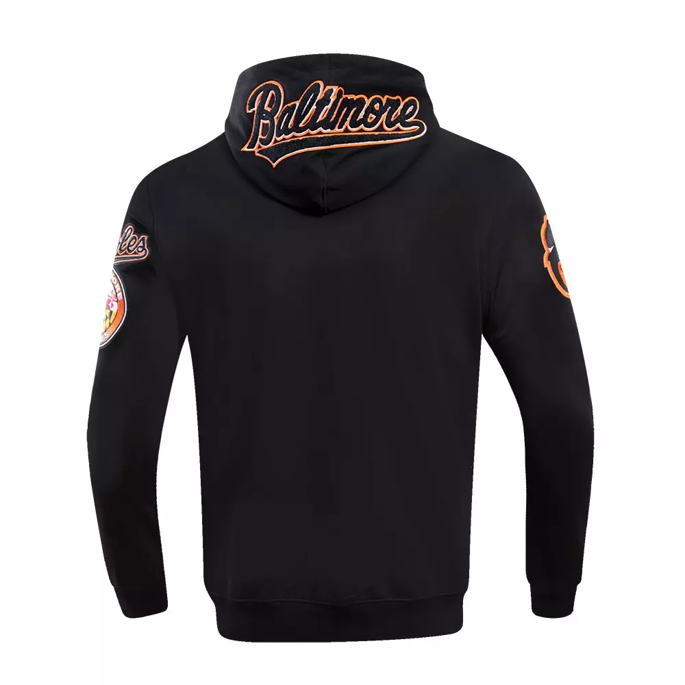 Pro Standard Men's MLB Baltimore Orioles Classic Chenille Full Zip Hooded Jacket - BLACK