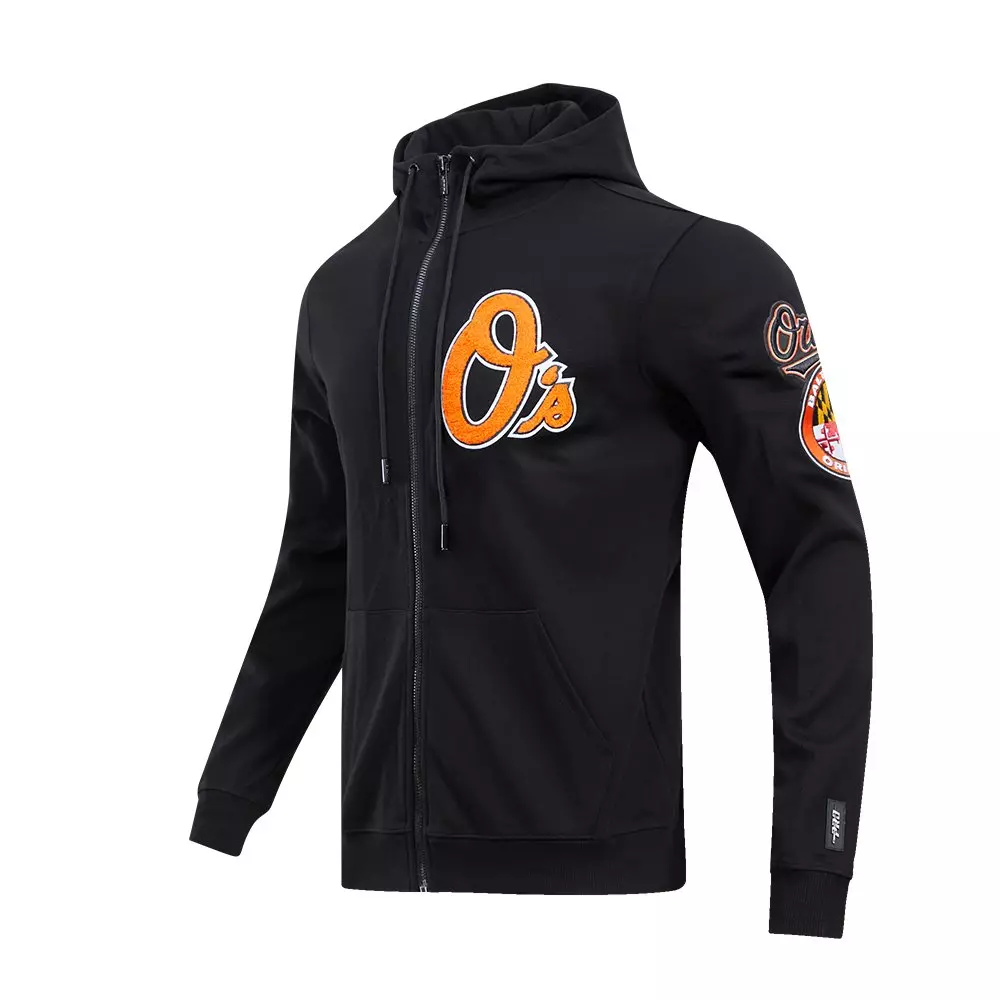 Pro Standard Men's MLB Baltimore Orioles Classic Chenille Full Zip Hooded Jacket - BLACK
