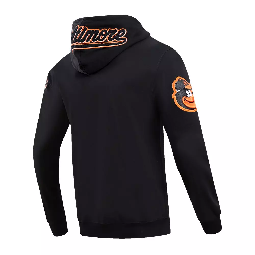 Pro Standard Men's MLB Baltimore Orioles Classic Chenille Full Zip Hooded Jacket - BLACK