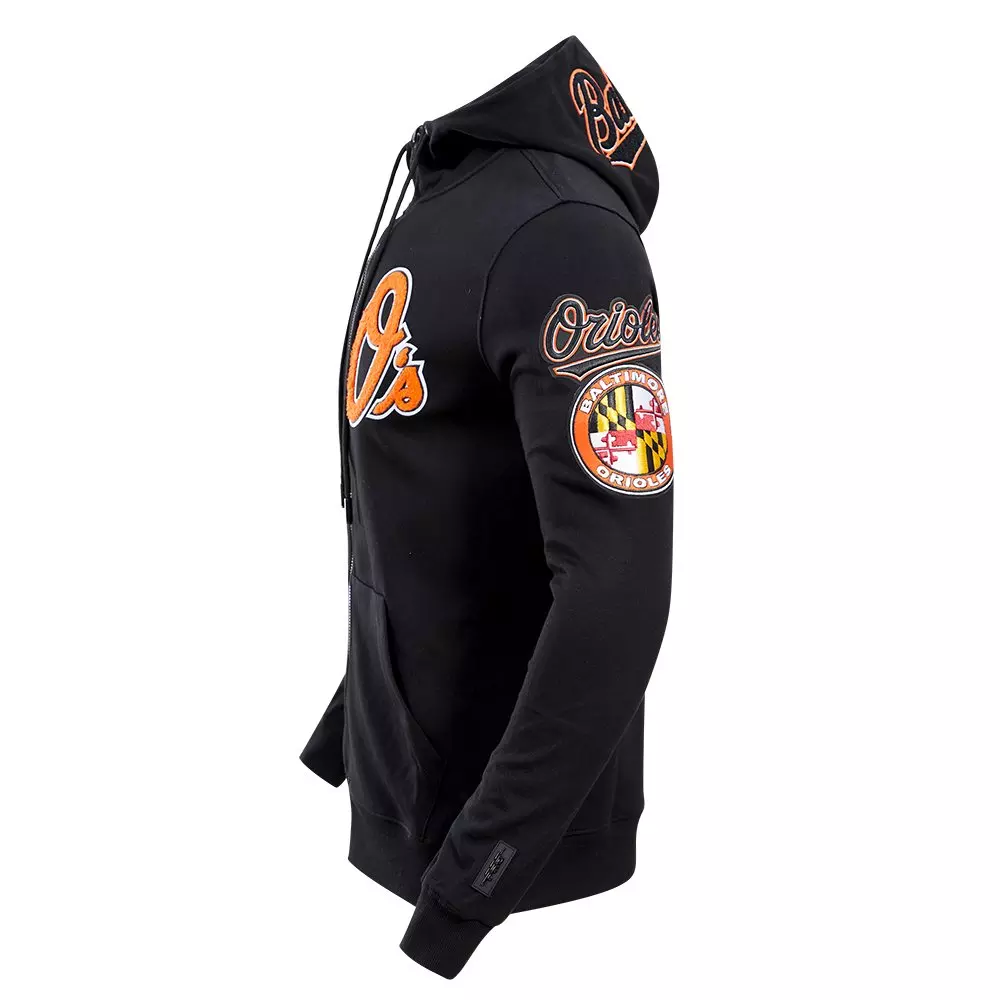Pro Standard Men's MLB Baltimore Orioles Classic Chenille Full Zip Hooded Jacket - BLACK
