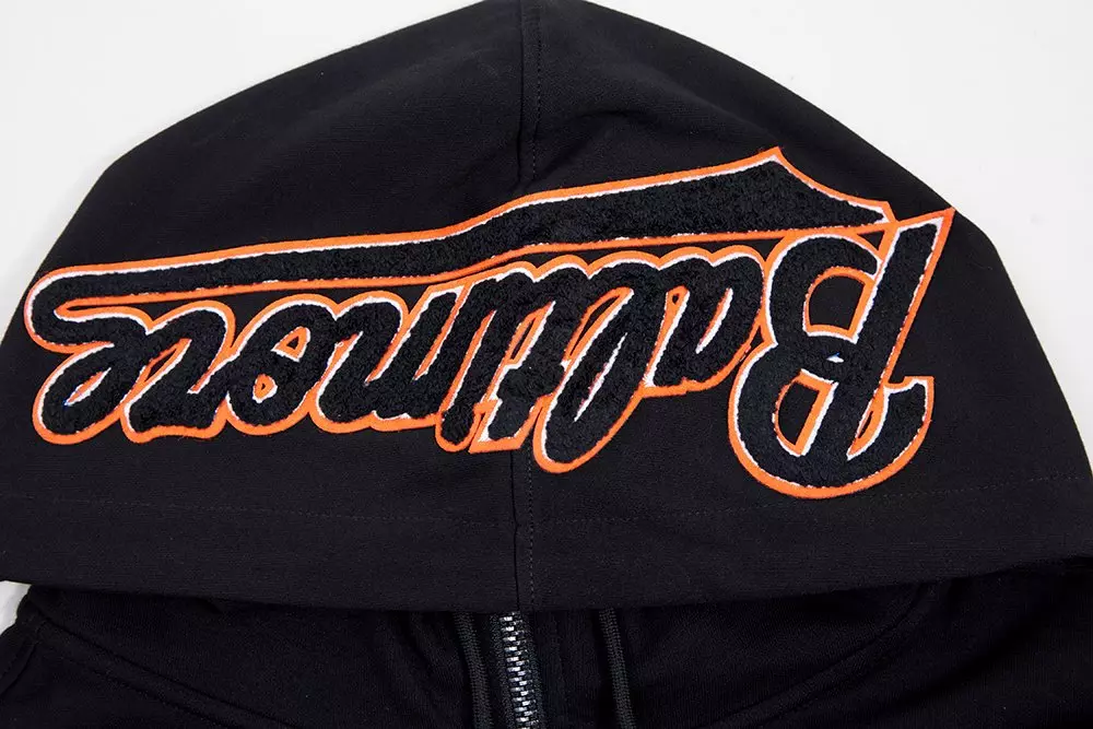 Pro Standard Men's MLB Baltimore Orioles Classic Chenille Full Zip Hooded Jacket - BLACK