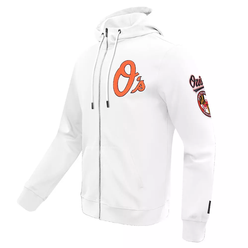 Pro Standard Men's MLB Baltimore Orioles Classic Chenille Full Zip Hooded Jacket - WHITE