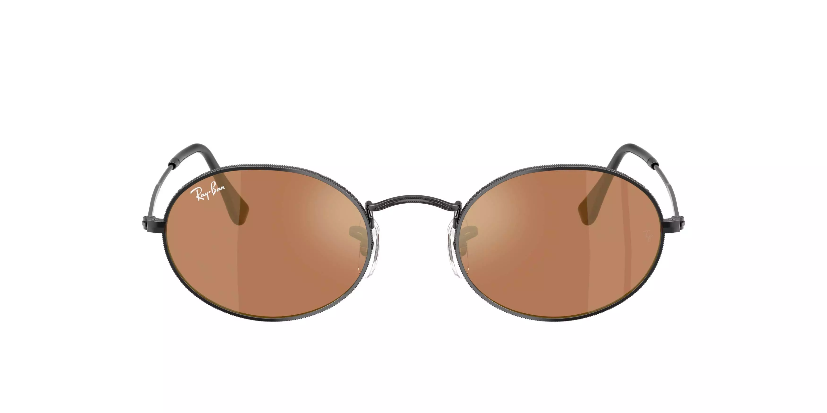 Ray-Ban Oval Flat Lenses Brown Mirror Gold Sunglasses &ndash; Polished Black - BLACK/GOLD