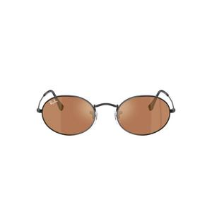 Ray-Ban Oval Flat Lenses Brown Mirror Gold Sunglasses &ndash; Polished Black