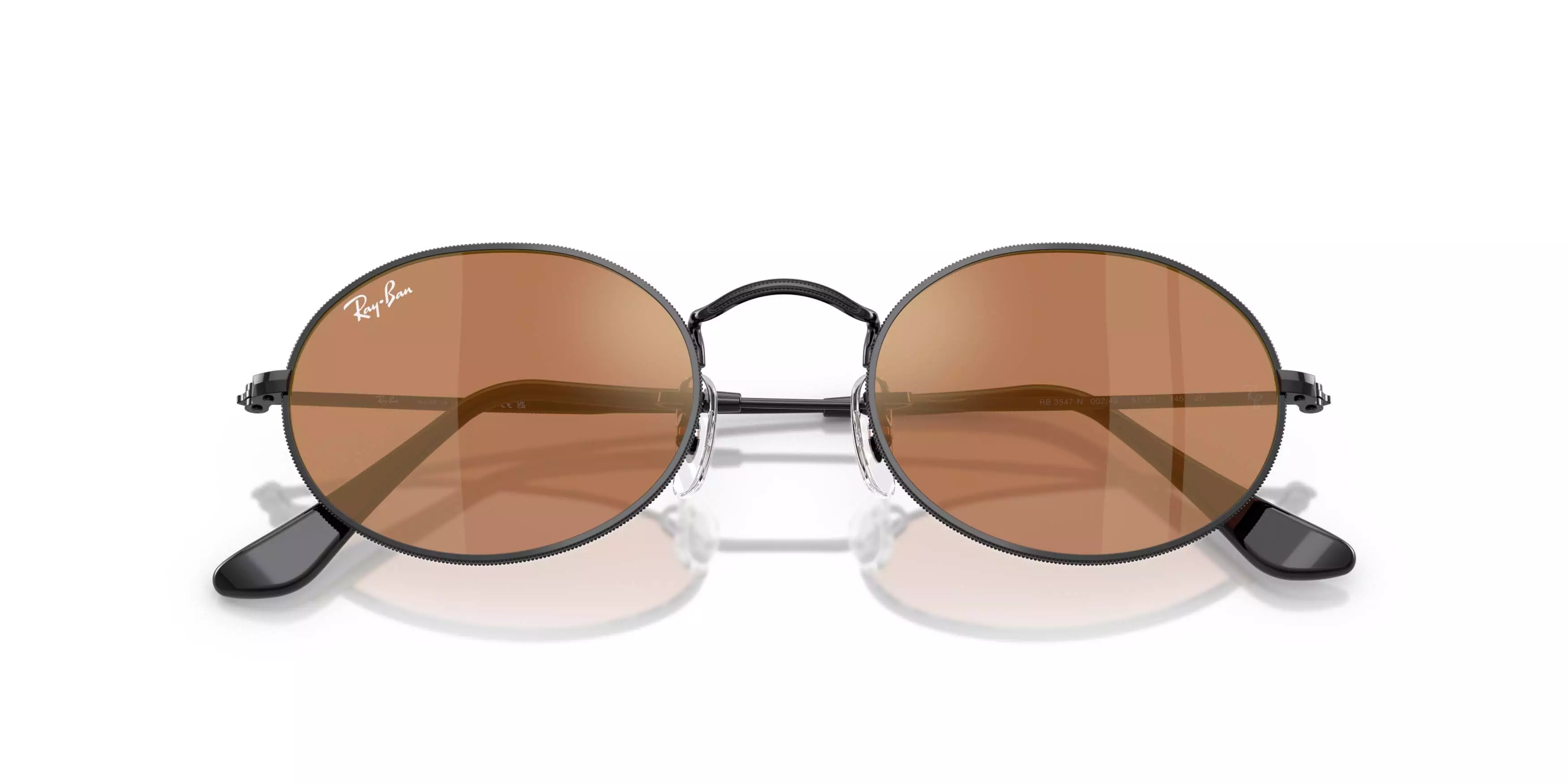 Ray-Ban Oval Flat Lenses Brown Mirror Gold Sunglasses &ndash; Polished Black - BLACK/GOLD