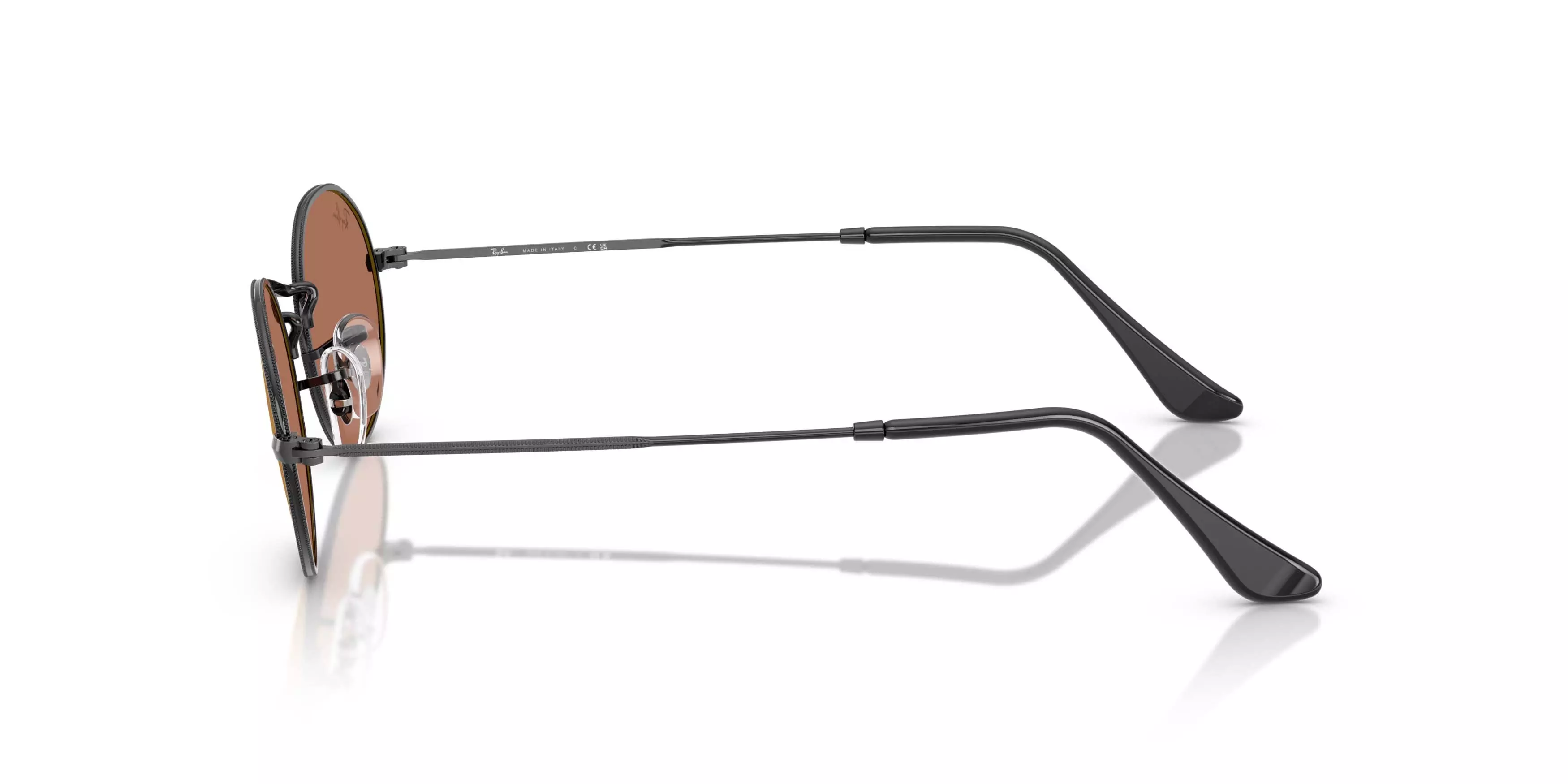 Ray-Ban Oval Flat Lenses Brown Mirror Gold Sunglasses &ndash; Polished Black - BLACK/GOLD