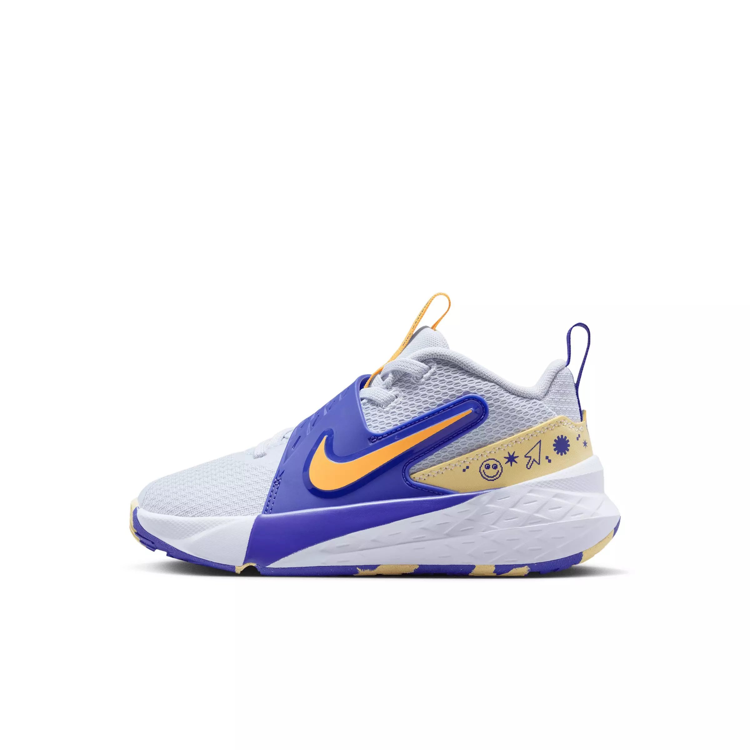 Nike Team Hustle D 12 "Football Grey/Lapis/Soft Yellow/Laser Orange" Preschool Boys' Basketball Shoe - GREY/LAPIS/YELLOW/ORANGE