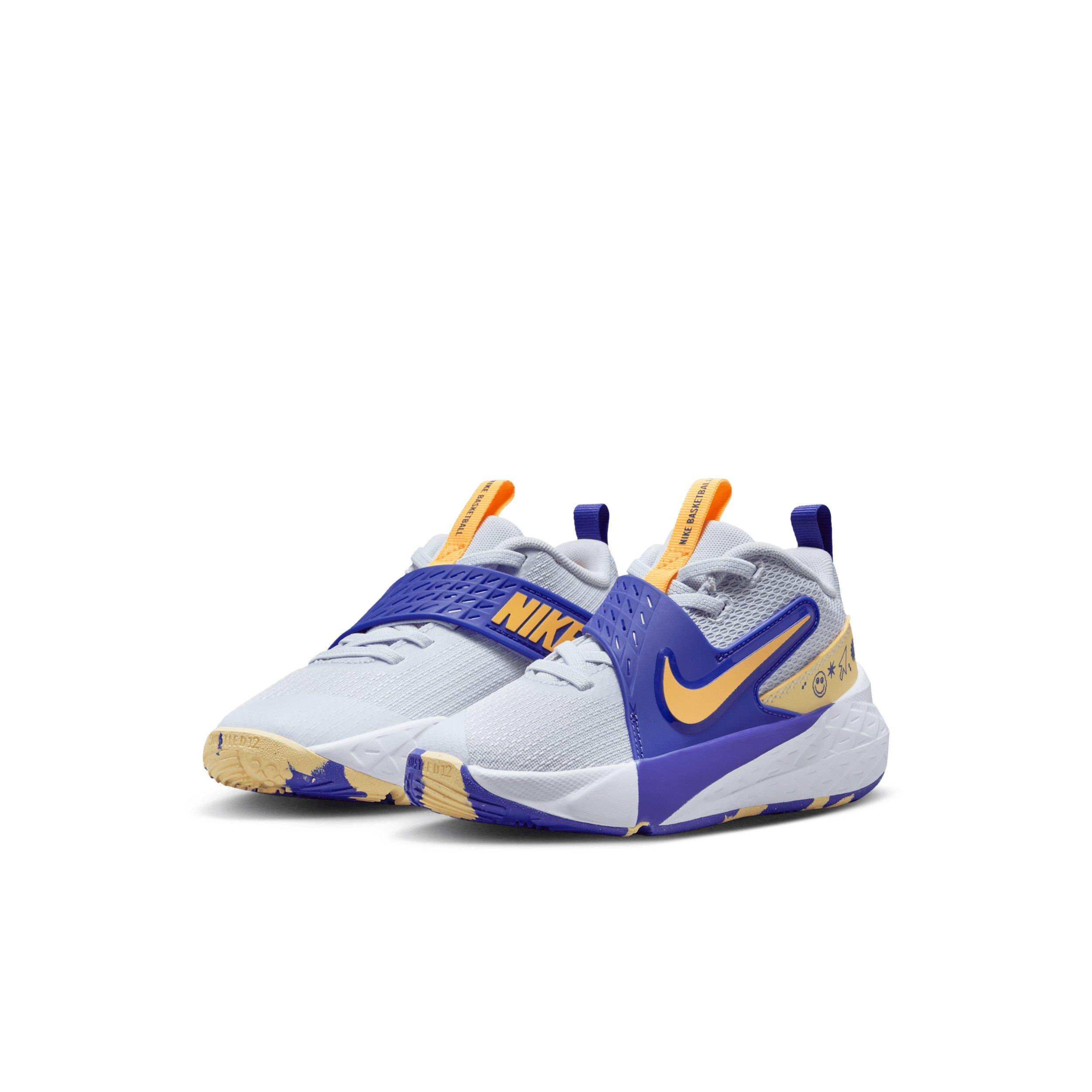 Nike Team Hustle D 12 "Football Grey/Lapis/Soft Yellow/Laser Orange" Preschool Boys' Basketball Shoe - GREY/LAPIS/YELLOW/ORANGE