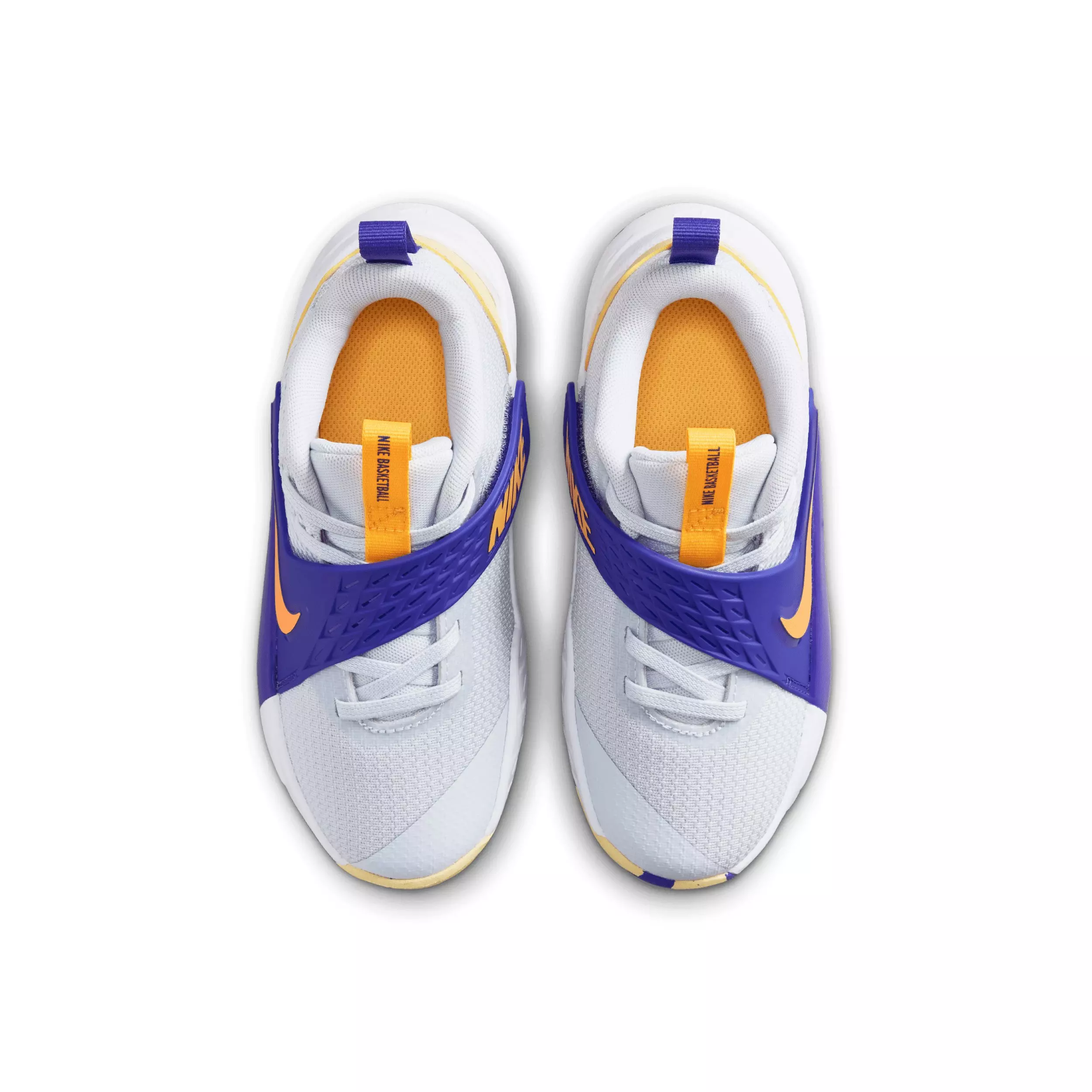 Nike Team Hustle D 12 "Football Grey/Lapis/Soft Yellow/Laser Orange" Preschool Boys' Basketball Shoe - GREY/LAPIS/YELLOW/ORANGE