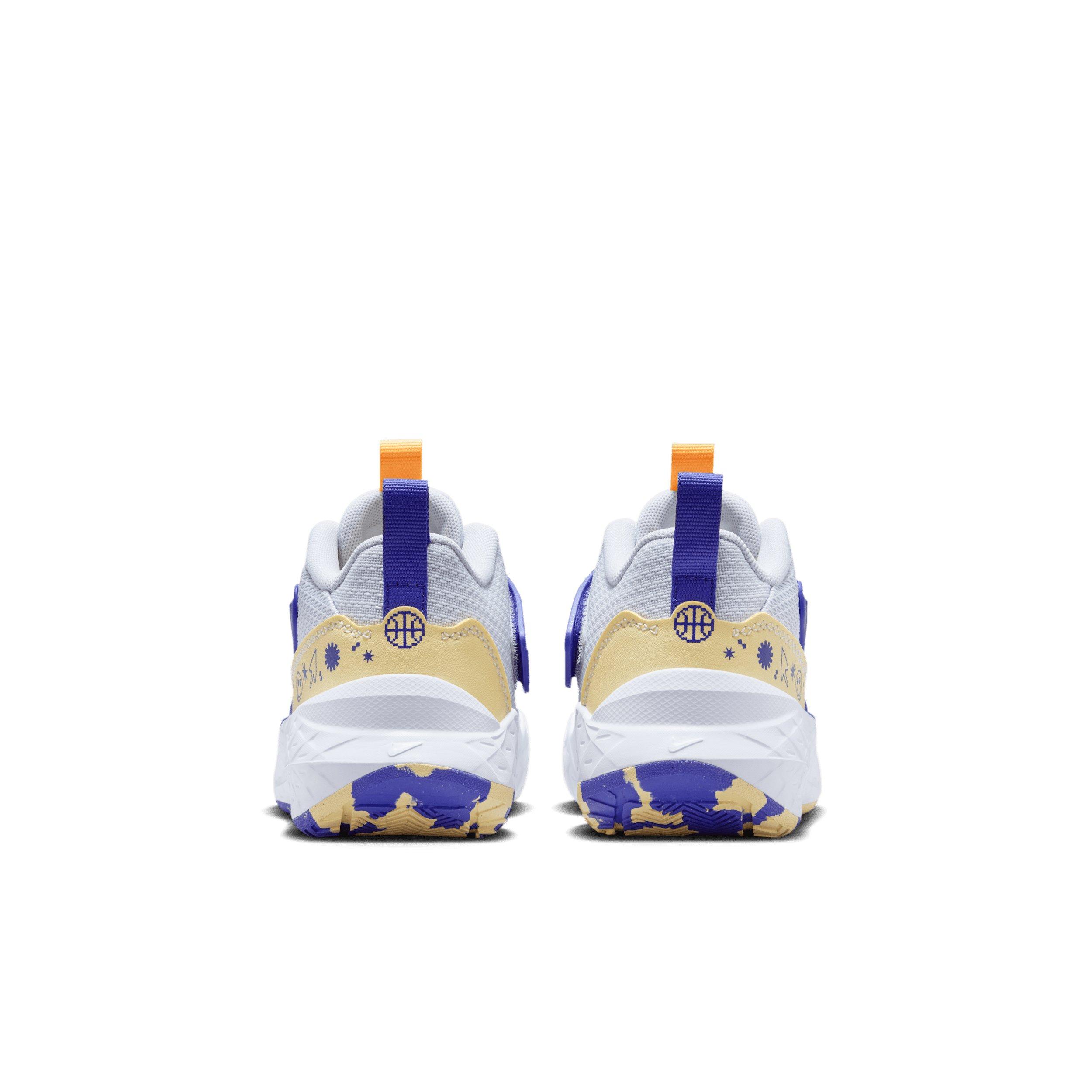 Nike Team Hustle D 12 "Football Grey/Lapis/Soft Yellow/Laser Orange" Preschool Boys' Basketball Shoe - GREY/LAPIS/YELLOW/ORANGE