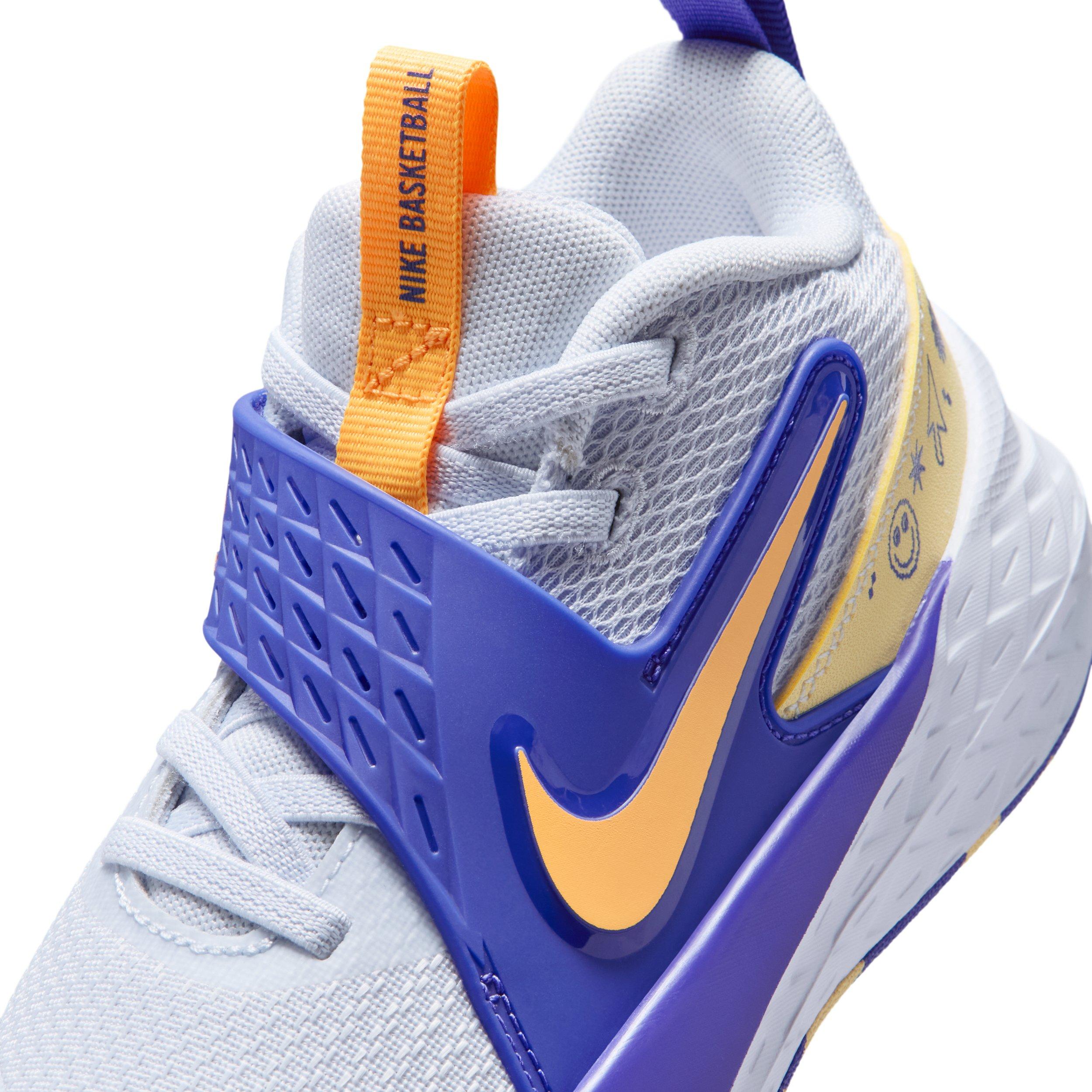 Nike Team Hustle D 12 "Football Grey/Lapis/Soft Yellow/Laser Orange" Preschool Boys' Basketball Shoe - GREY/LAPIS/YELLOW/ORANGE