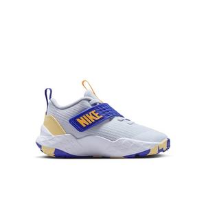 Nike Team Hustle D 12 "Football Grey/Lapis/Soft Yellow/Laser Orange" Preschool Boys' Basketball Shoe - GREY/LAPIS/YELLOW/ORANGE