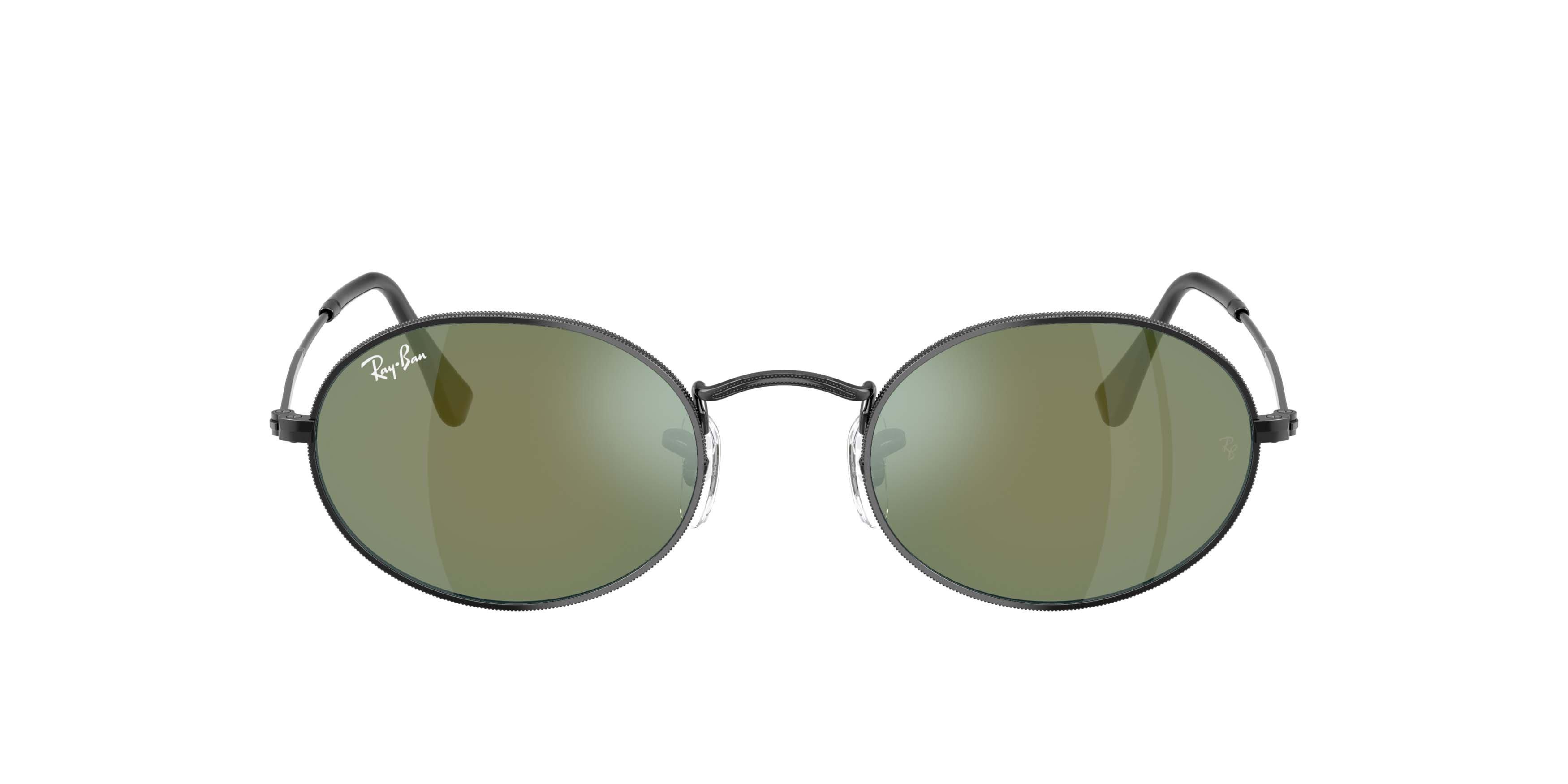 Ray-Ban Oval Flat Lenses Blue Mirrored Sunglasses &ndash; Polished Black - BLACK/BLUE Thumbnail View 2