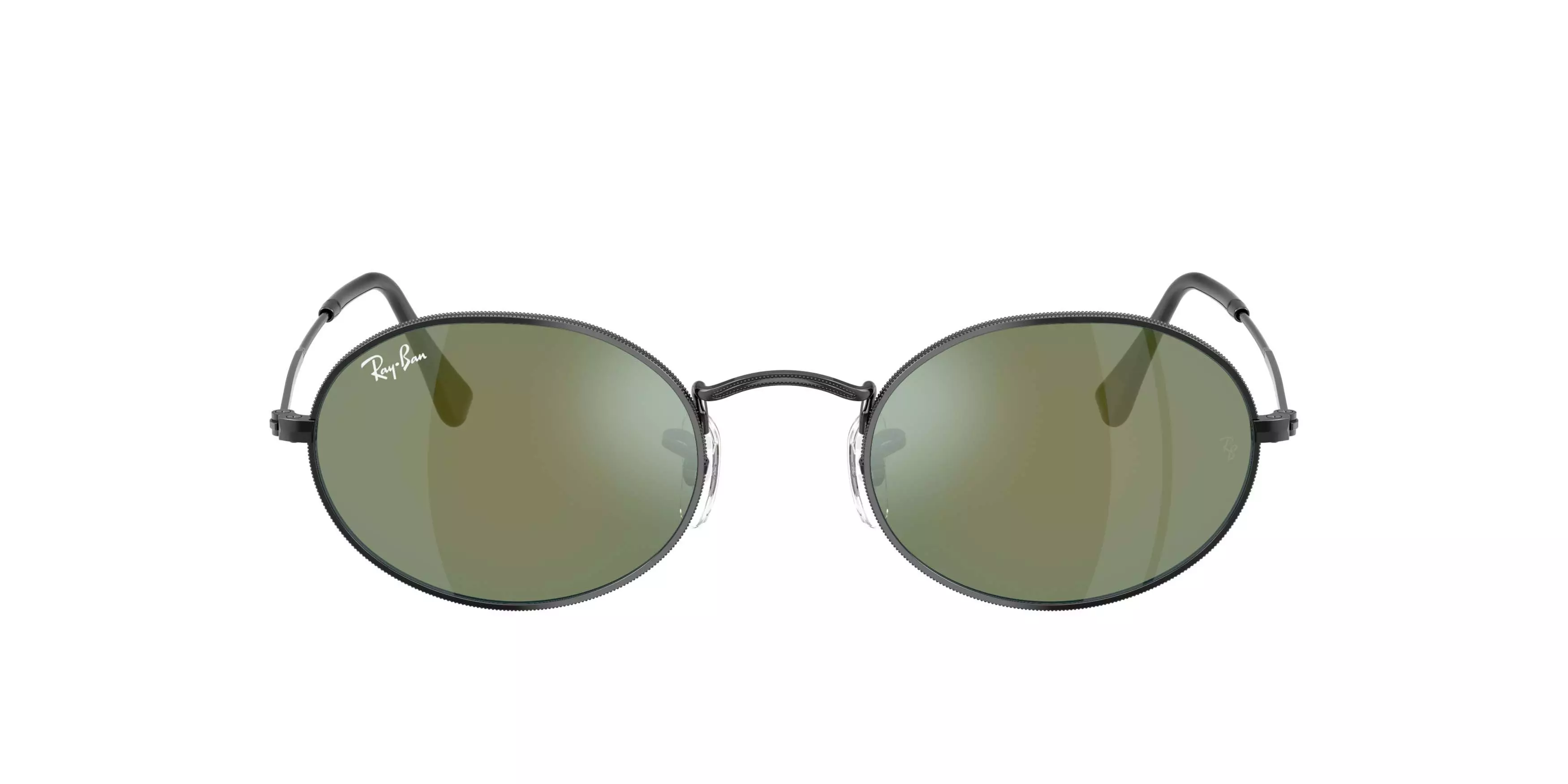 Ray-Ban Oval Flat Lenses Blue Mirrored Sunglasses &ndash; Polished Black - BLACK/BLUE