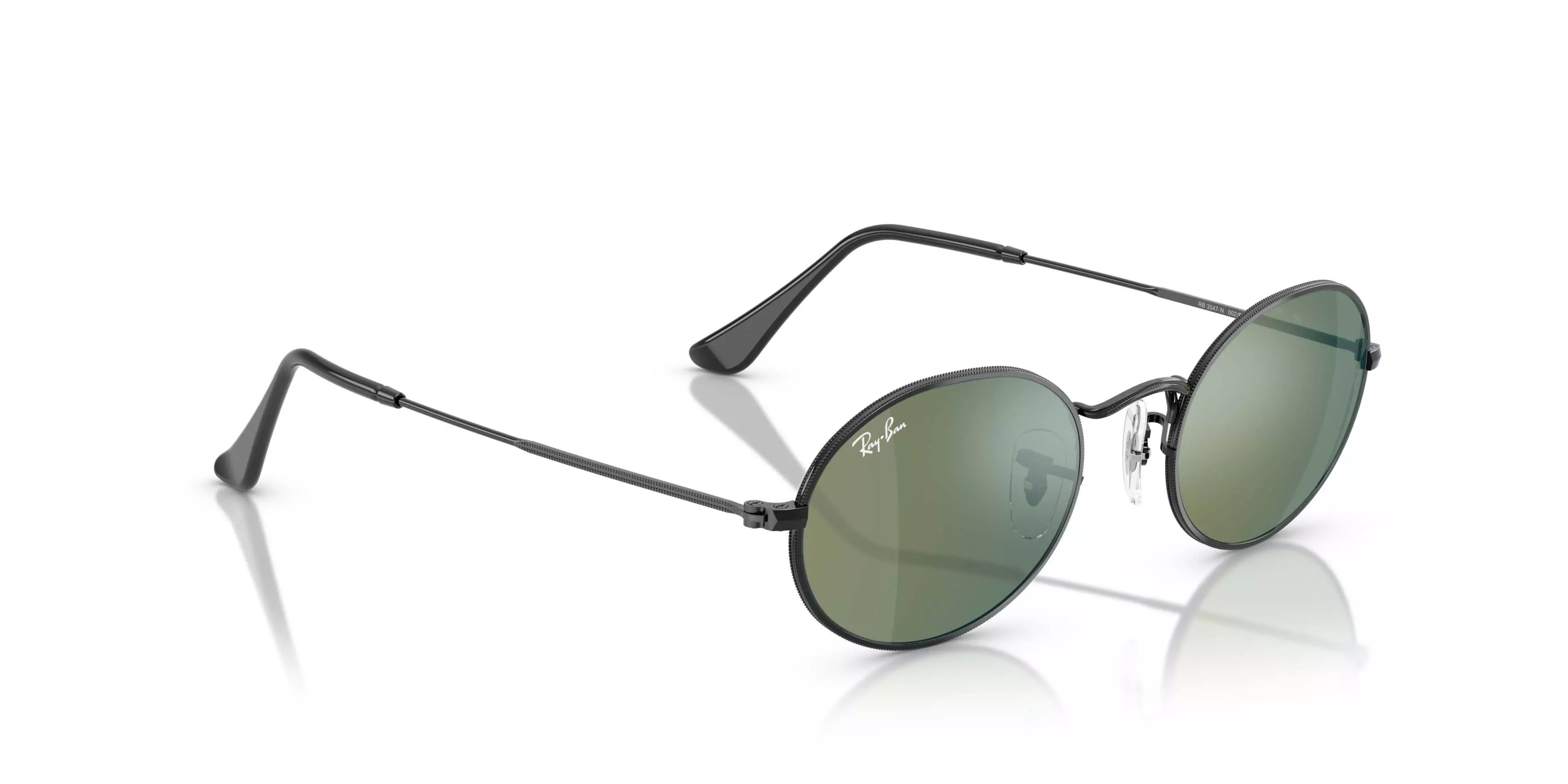 Ray-Ban Oval Flat Lenses Blue Mirrored Sunglasses &ndash; Polished Black - BLACK/BLUE