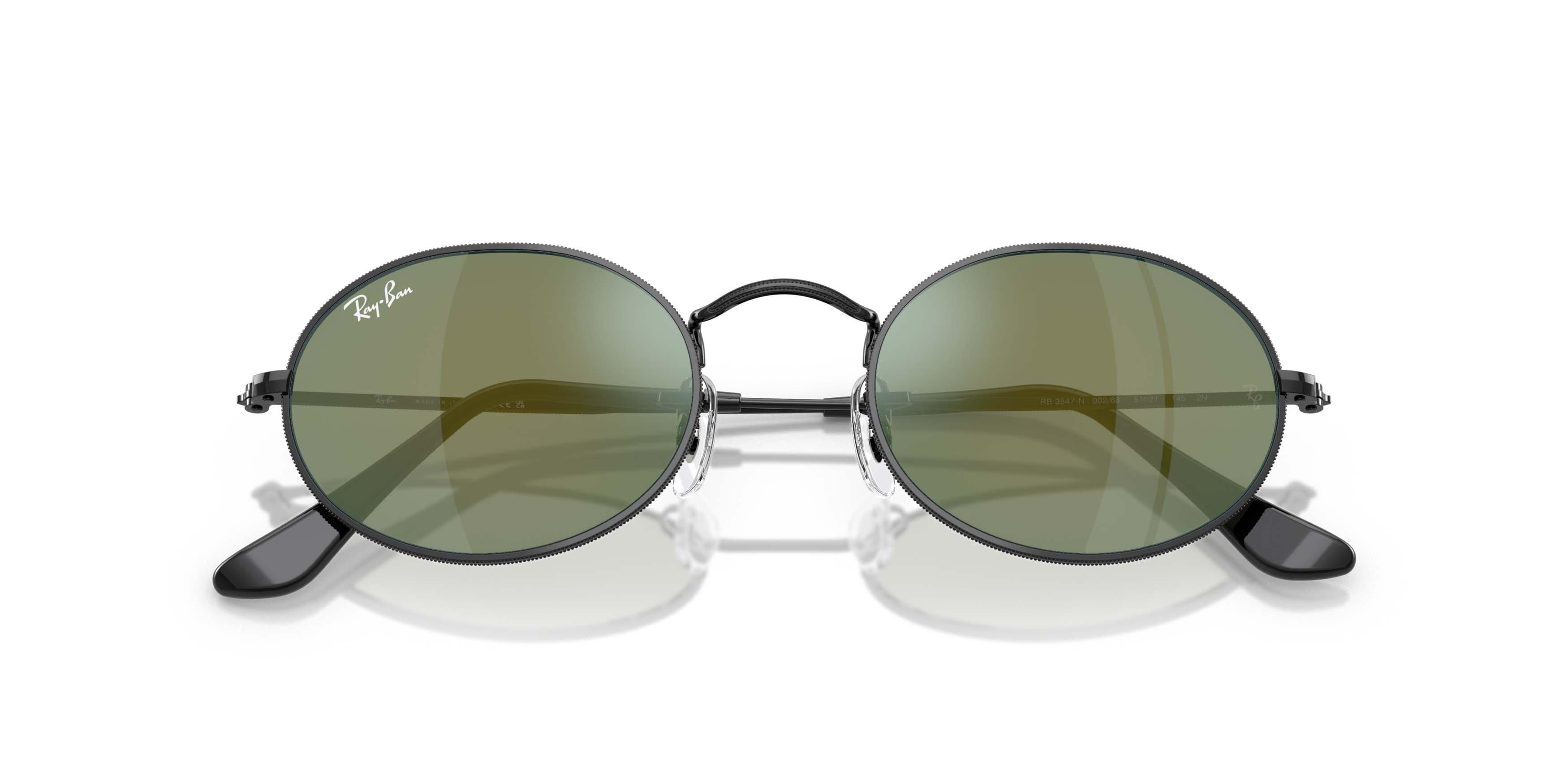 Ray-Ban Oval Flat Lenses Blue Mirrored Sunglasses &ndash; Polished Black - BLACK/BLUE Thumbnail View 5