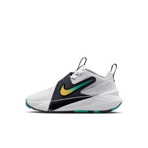 Nike Team Hustle D 12 "White/Black/Clear Emerald/Topaz Gold" Preschool Boys' Basketball Shoe - WHITE/BLACK/EMERALD/GOLD
