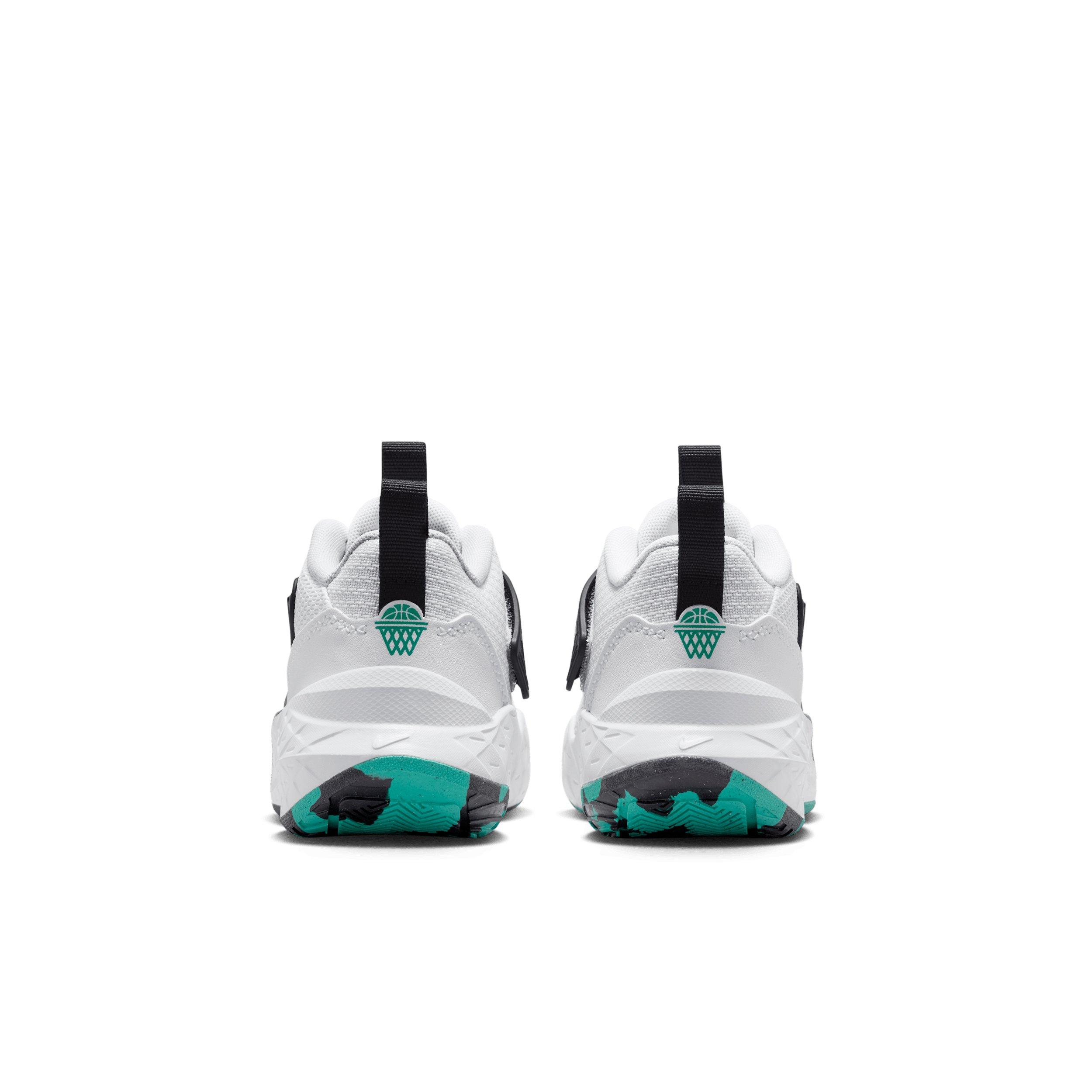 Nike Team Hustle D 12 "White/Black/Clear Emerald/Topaz Gold" Preschool Boys' Basketball Shoe - WHITE/BLACK/EMERALD/GOLD