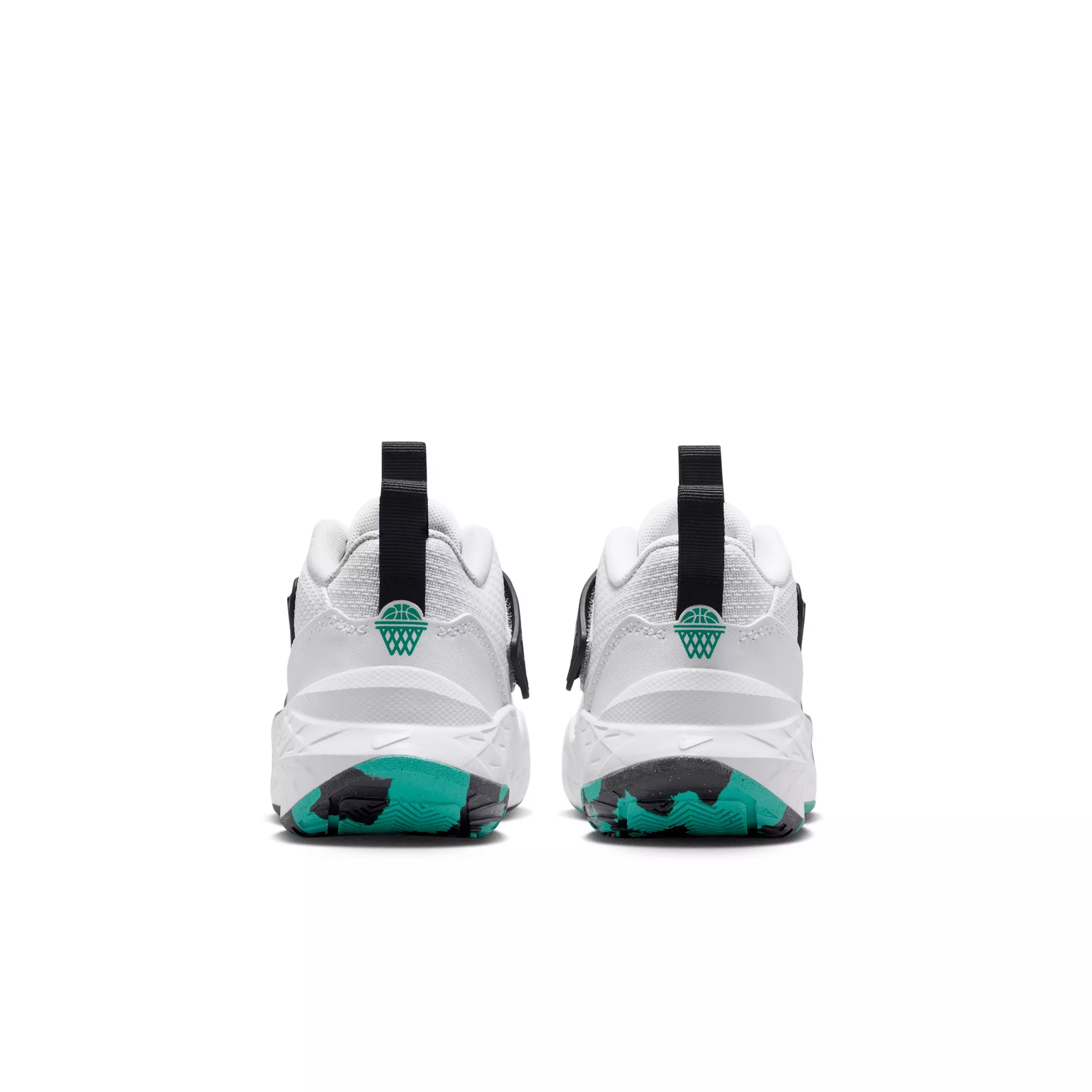 Nike Team Hustle D 12 "White/Black/Clear Emerald/Topaz Gold" Preschool Boys' Basketball Shoe - WHITE/BLACK/EMERALD/GOLD