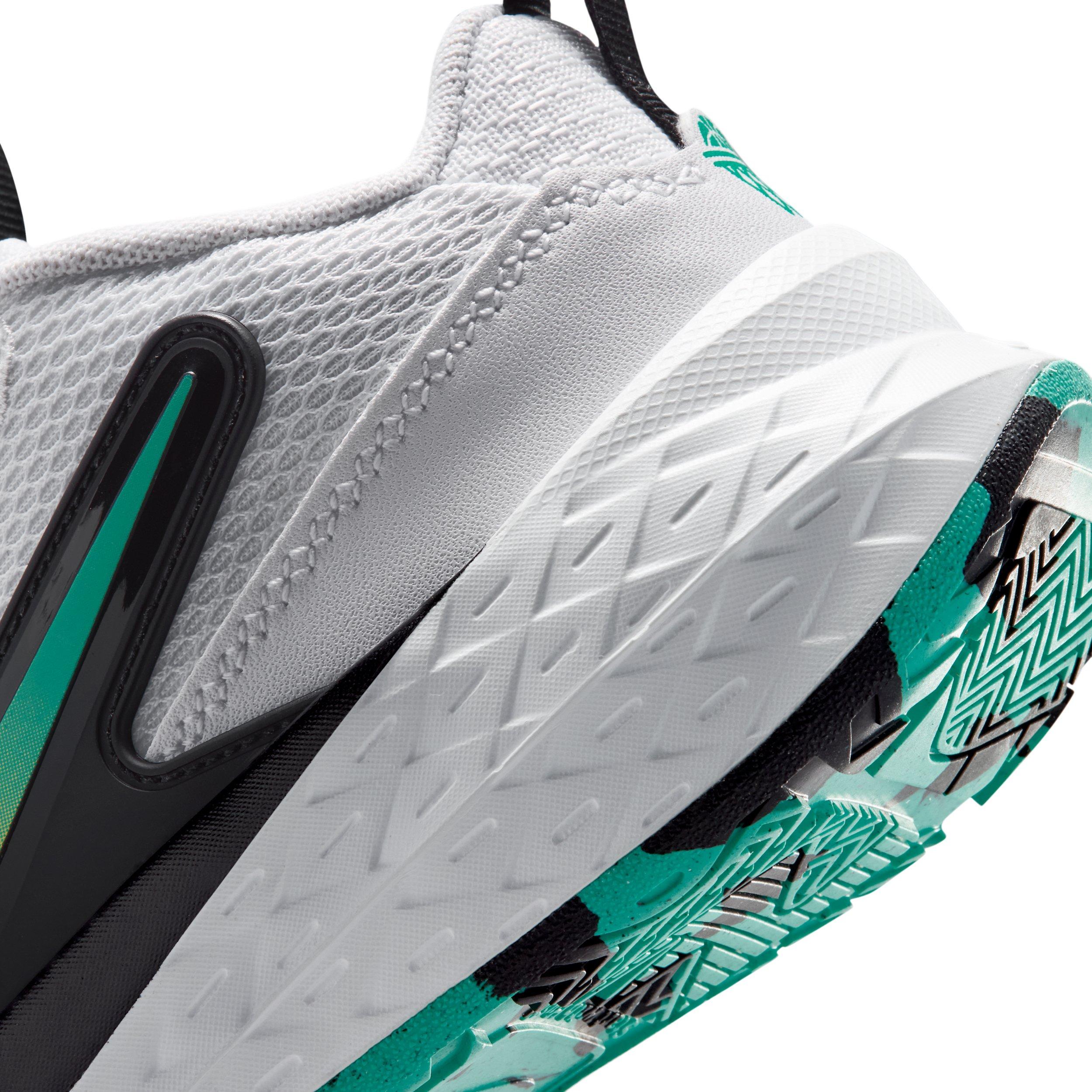 Nike Team Hustle D 12 "White/Black/Clear Emerald/Topaz Gold" Preschool Boys' Basketball Shoe - WHITE/BLACK/EMERALD/GOLD